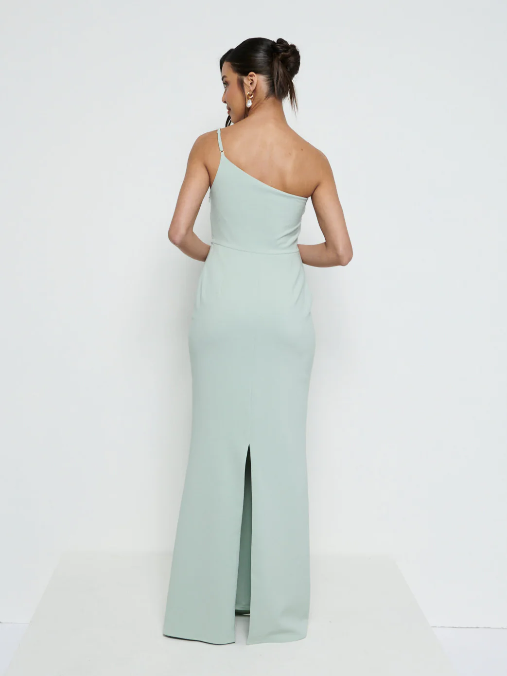 Amelia One Shoulder Crepe Maxi Bridesmaid Dress - Sage - Image 4