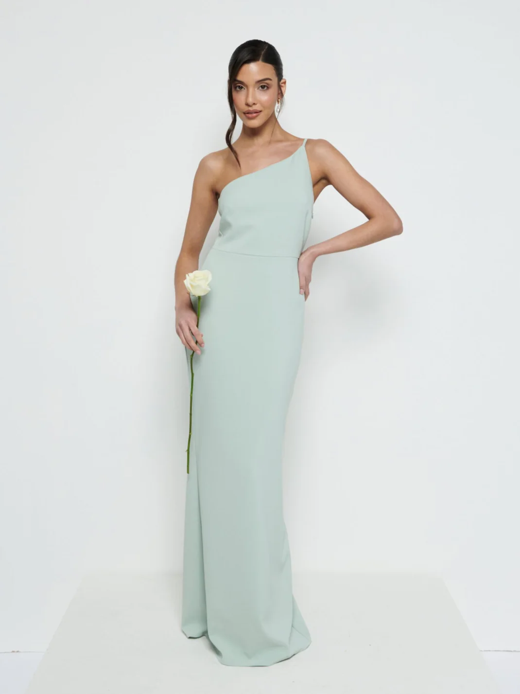 Amelia One Shoulder Crepe Maxi Bridesmaid Dress - Sage - Image 5