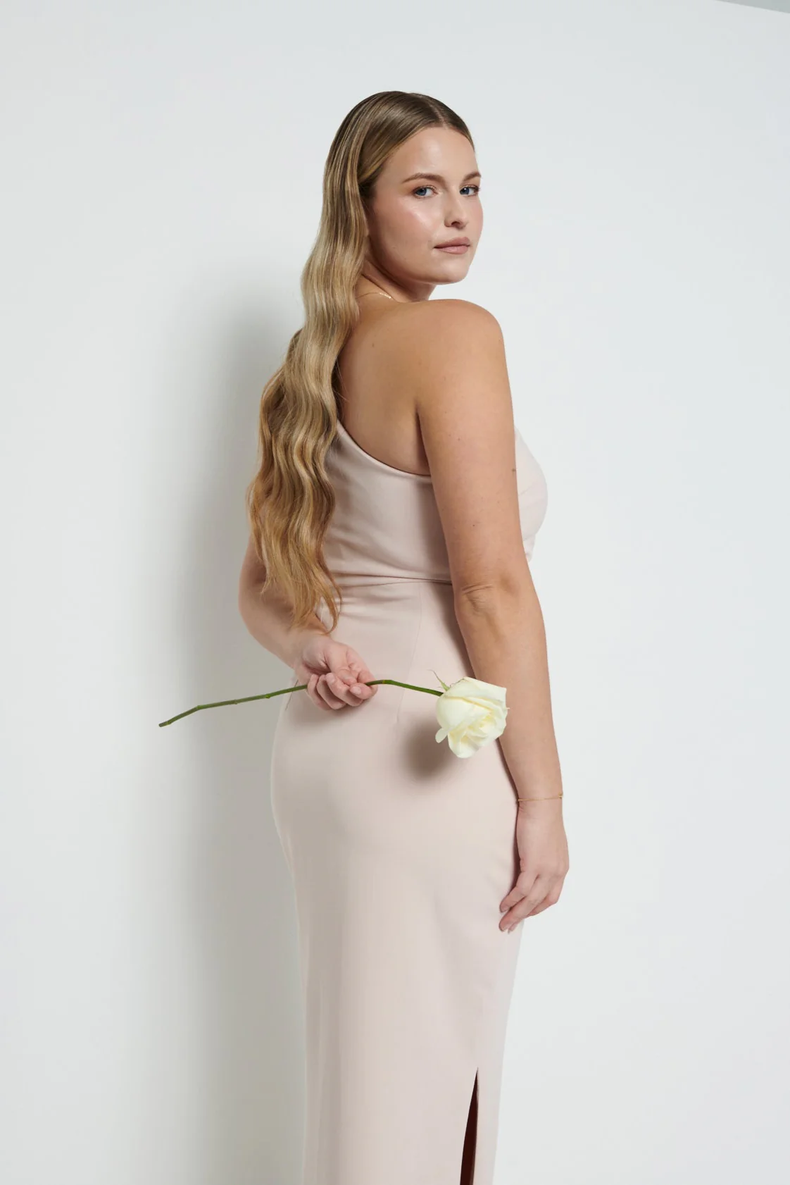 Amelia Crepe Ruched Maxi Bridesmaid Dress - Blush - Image 6
