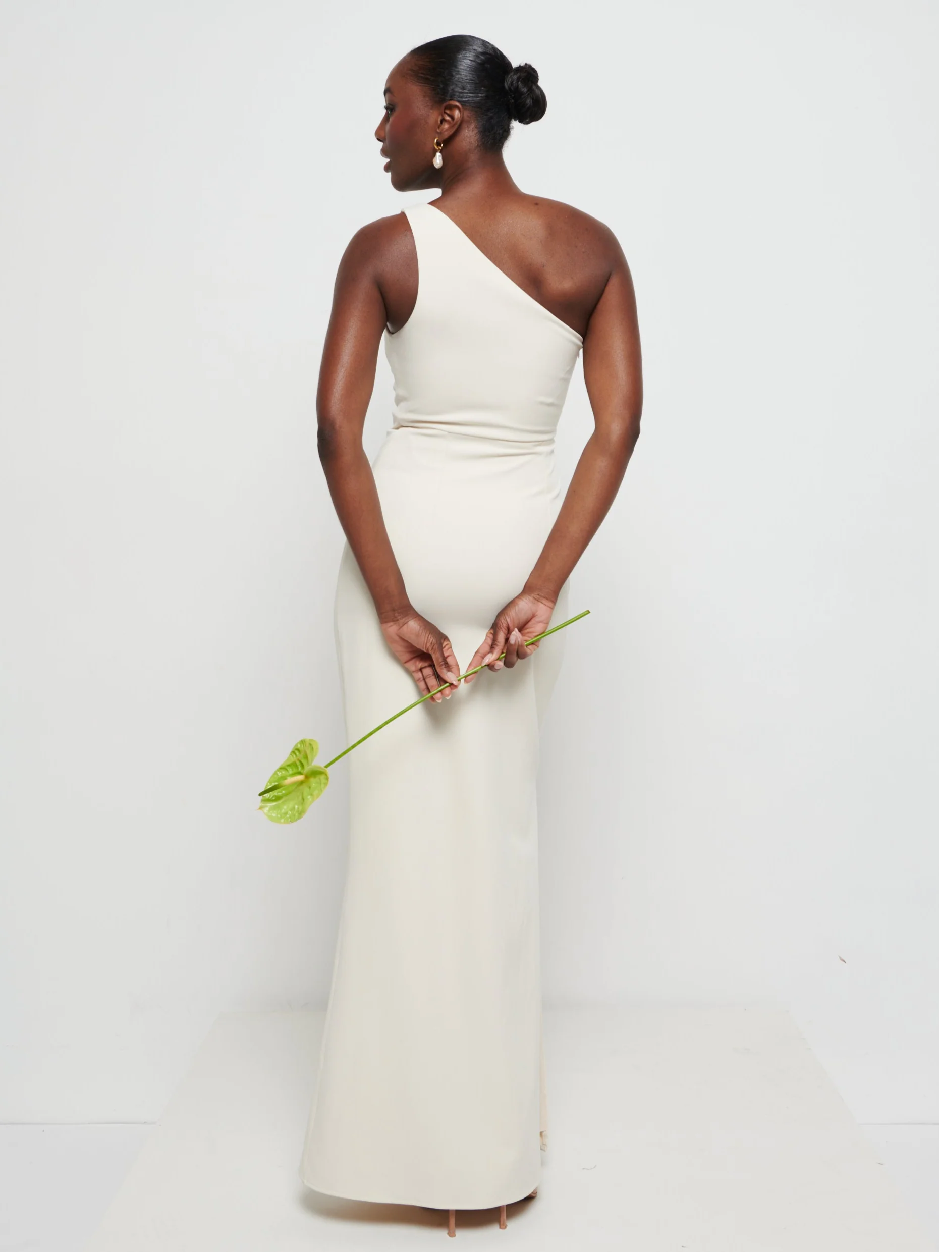 Amelia Crepe Ruched Maxi Bridesmaid Dress - Champagne - Image 3