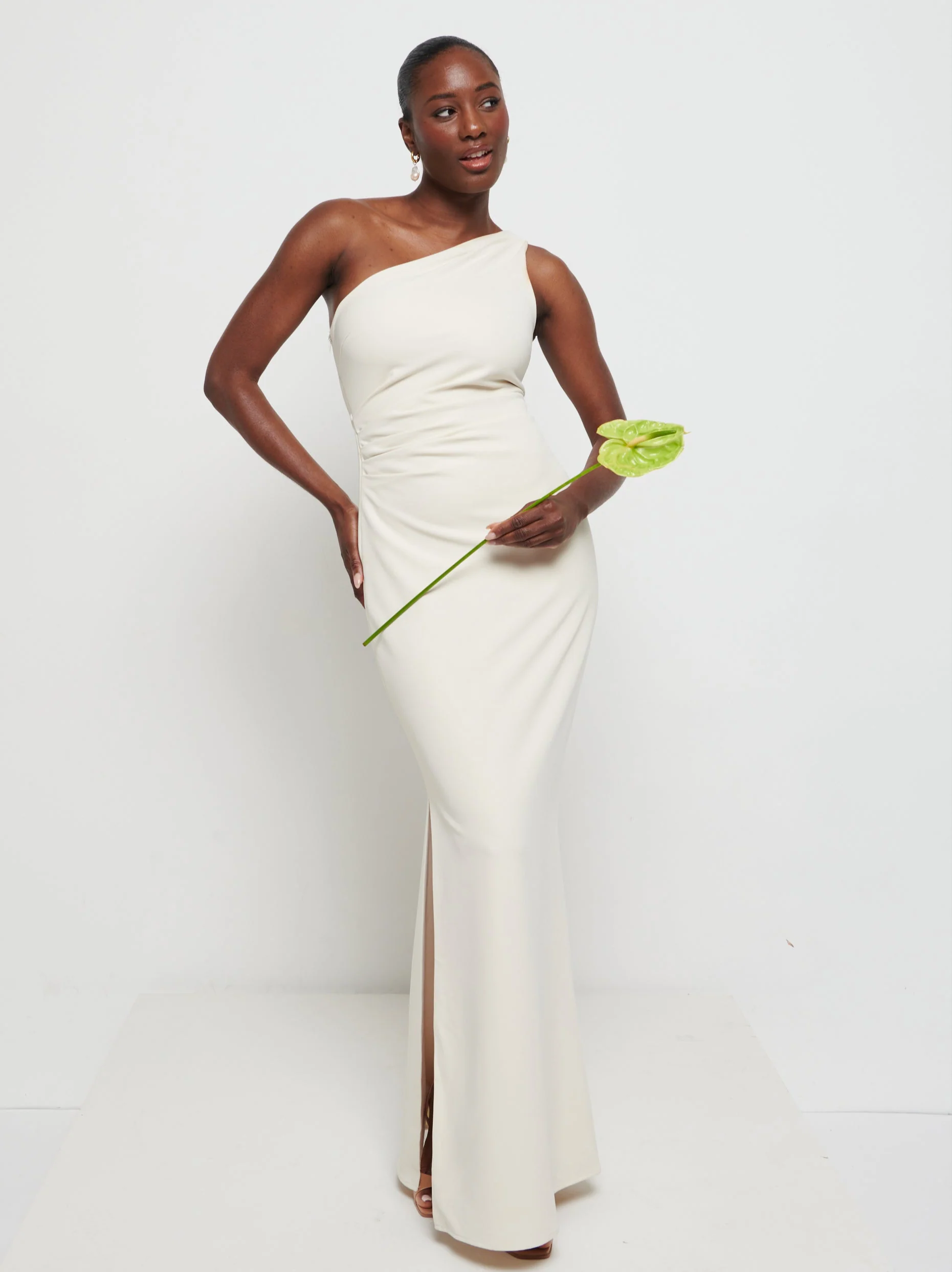 Amelia Crepe Ruched Maxi Bridesmaid Dress - Champagne - Image 5