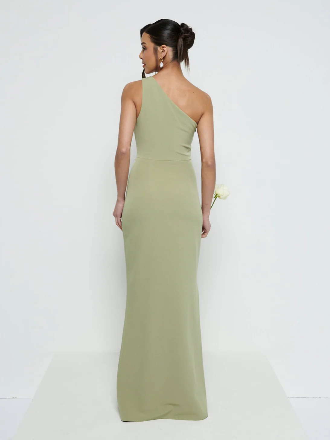 Amelia Crepe Ruched Maxi Bridesmaid Dress - Olive - Image 3