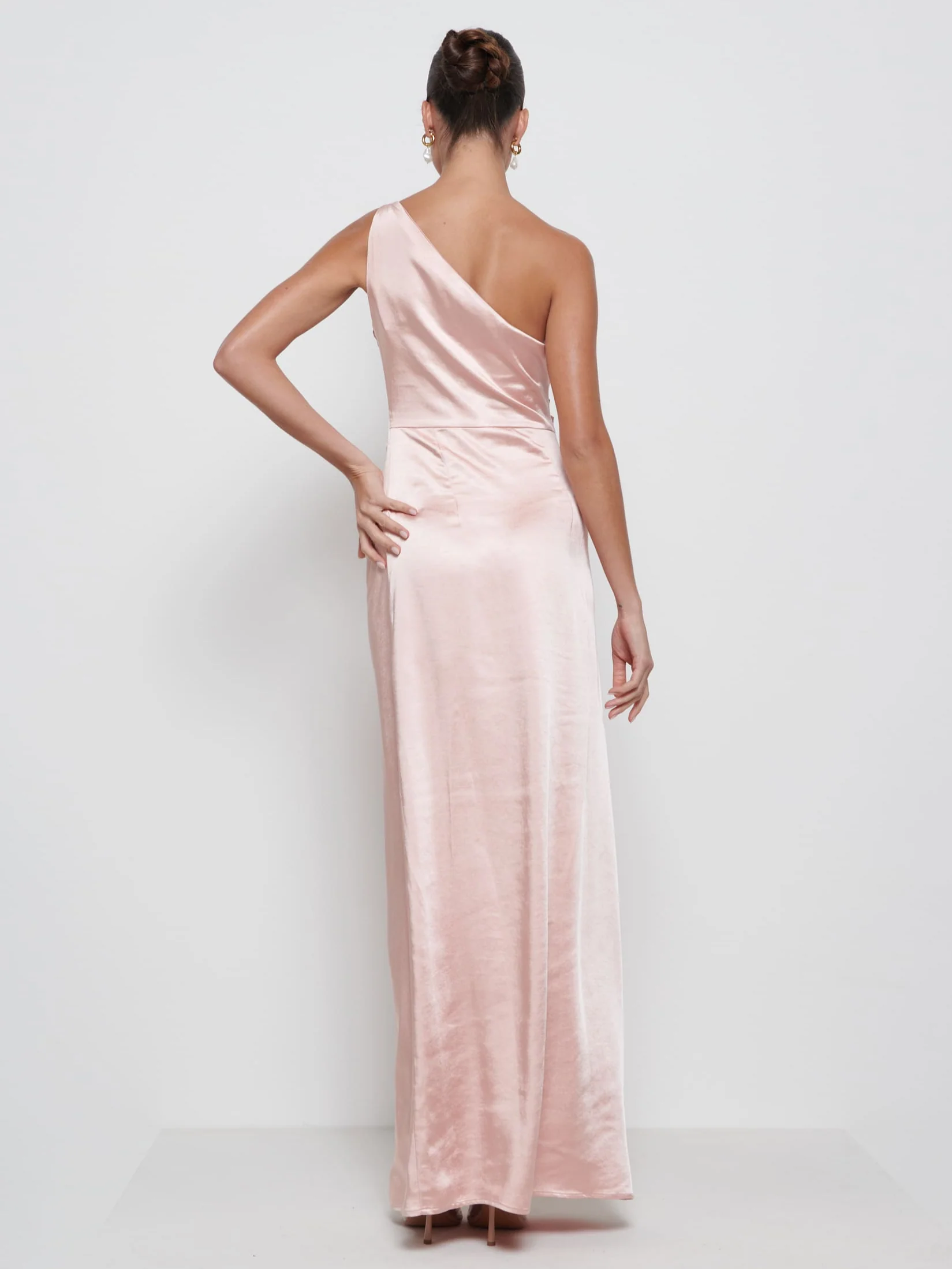 Amelia Ruched Maxi Bridesmaid Dress - Matte True Blush - Image 3