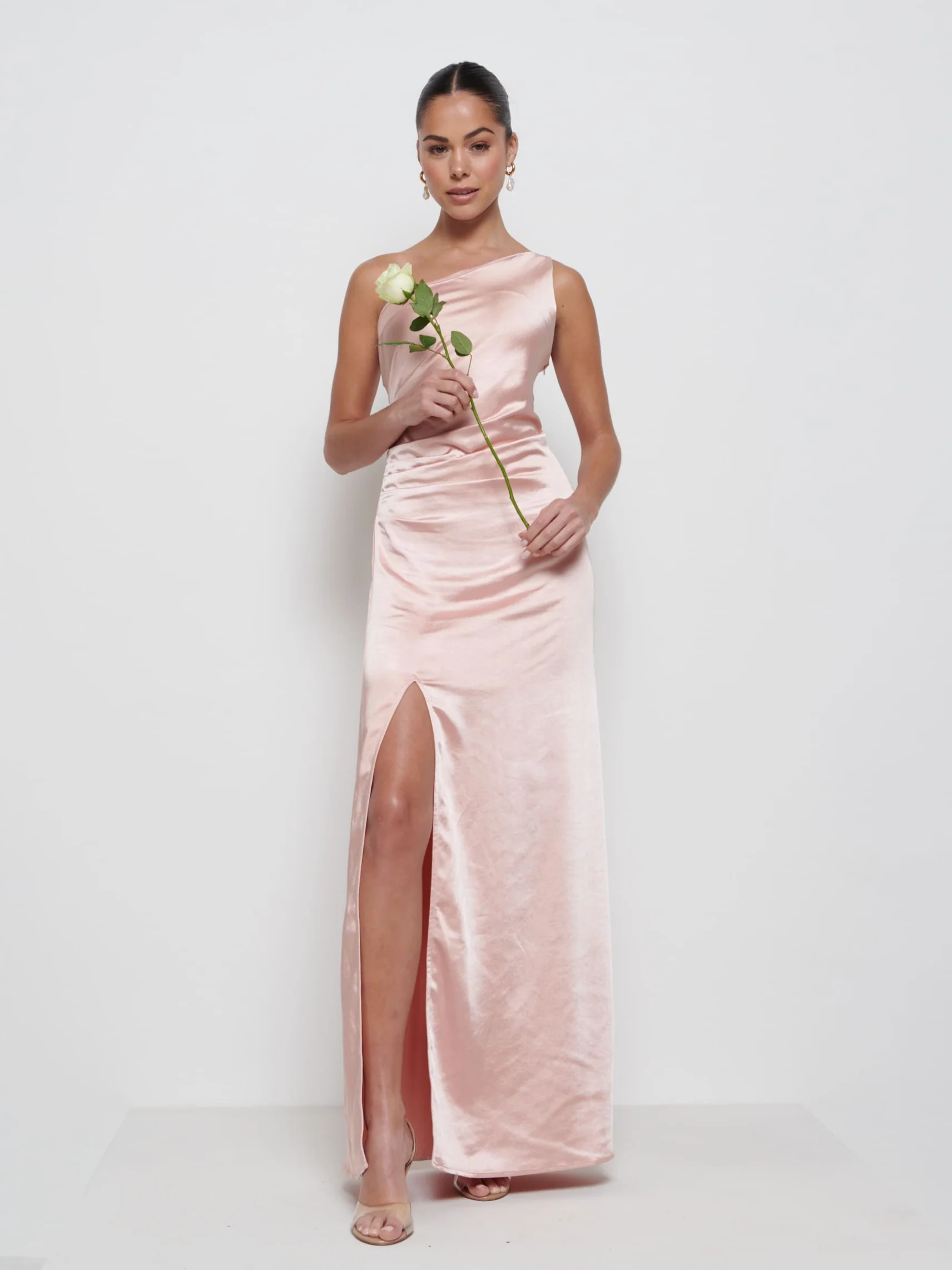 Amelia Ruched Maxi Bridesmaid Dress - Matte True Blush - Image 4