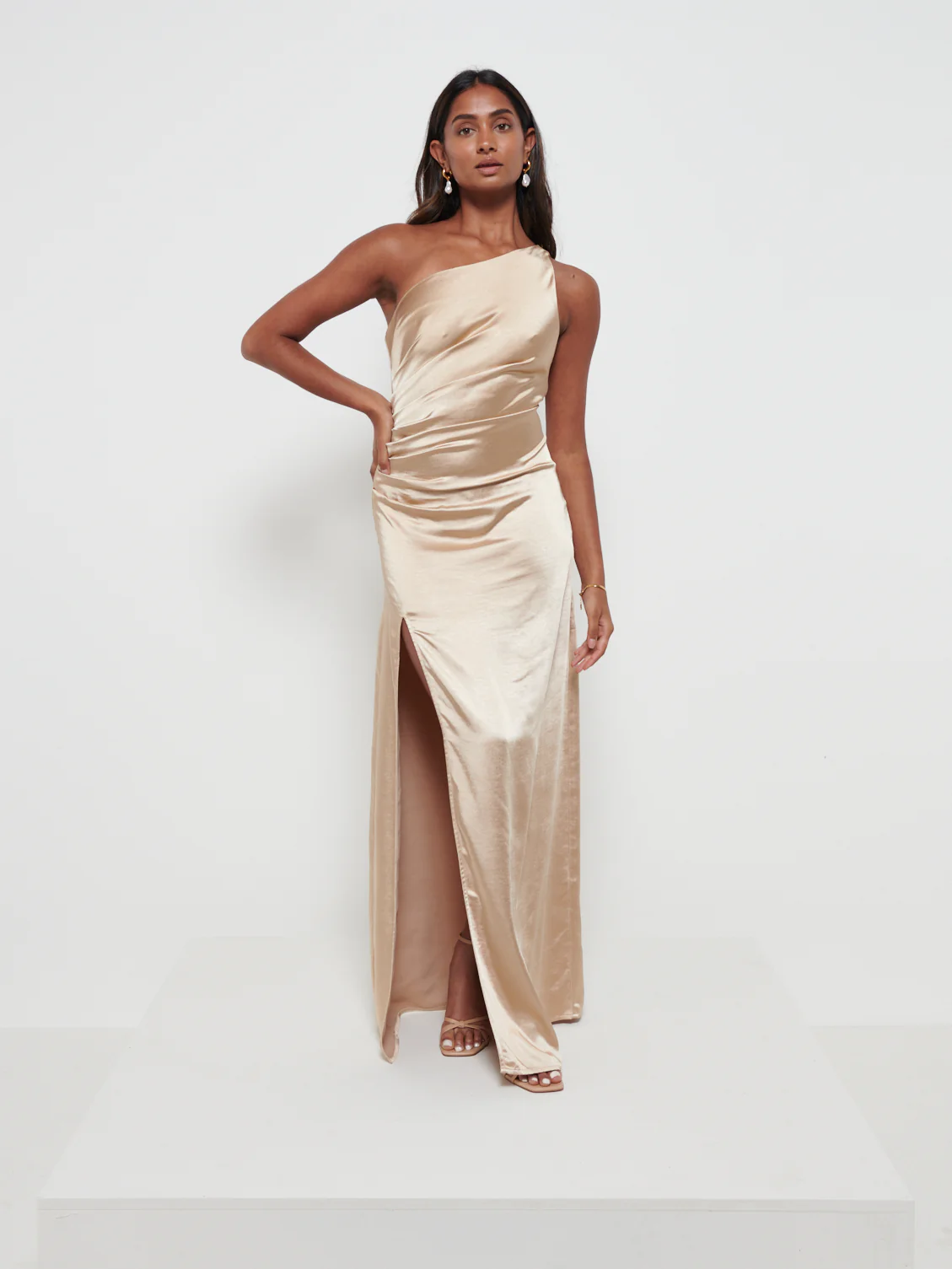 Amelia Ruched Maxi Bridesmaid Dress - Matte Bronze - Image 4