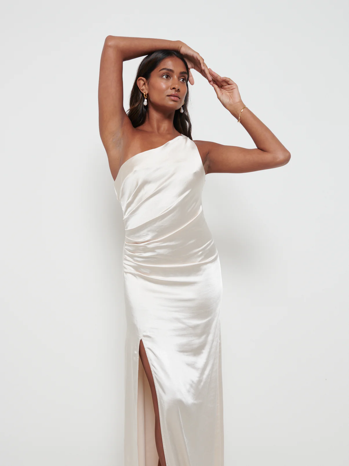 Amelia Ruched Maxi Bridesmaid Dress - Matte Champagne - Image 4
