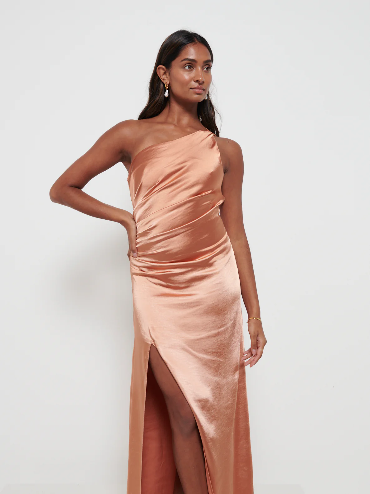 Amelia Ruched Maxi Bridesmaid Dress - Matte Cinnamon - Image 2