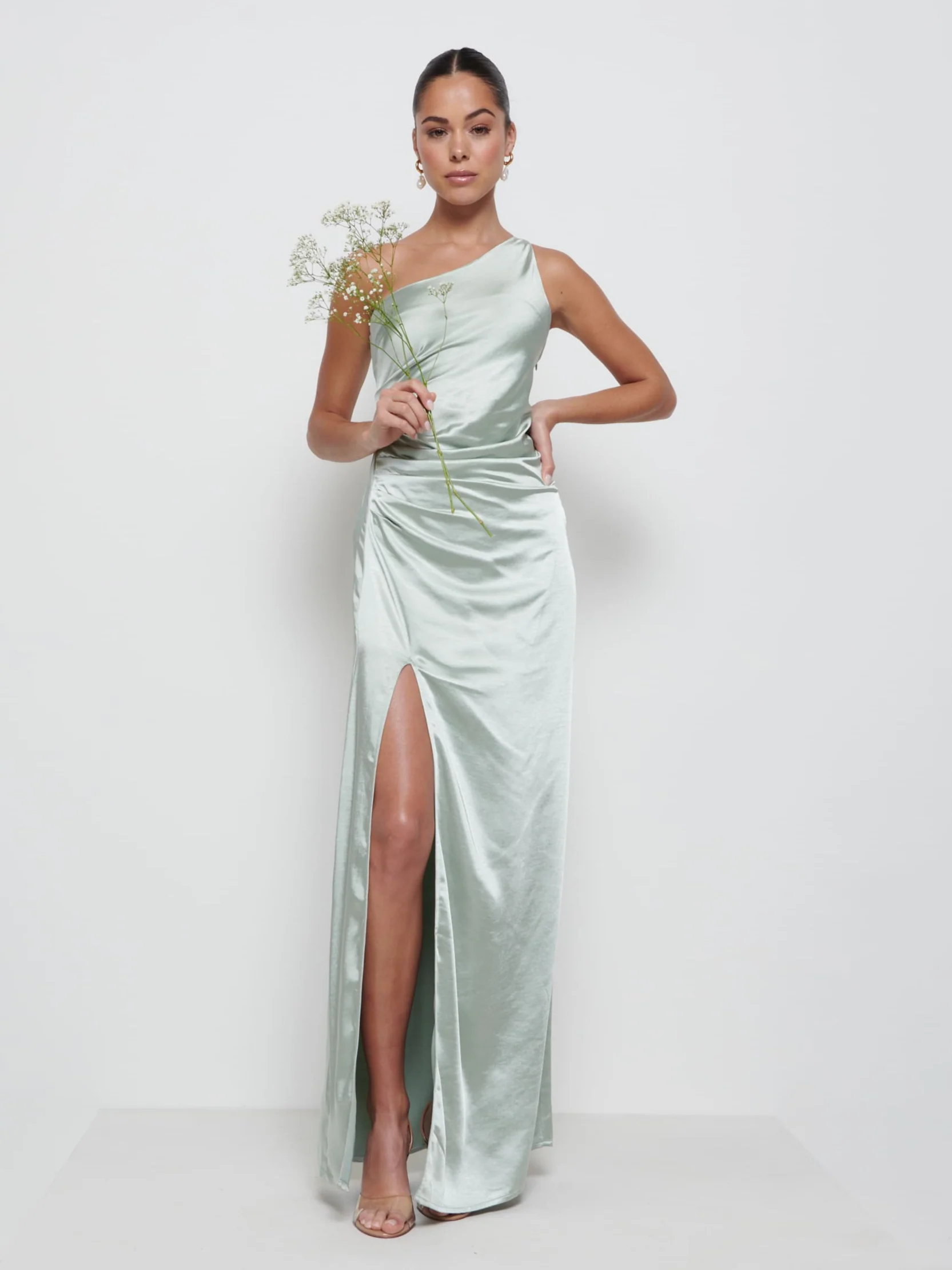 Amelia Ruched Maxi Bridesmaid Dress - Matte Sage - Image 4