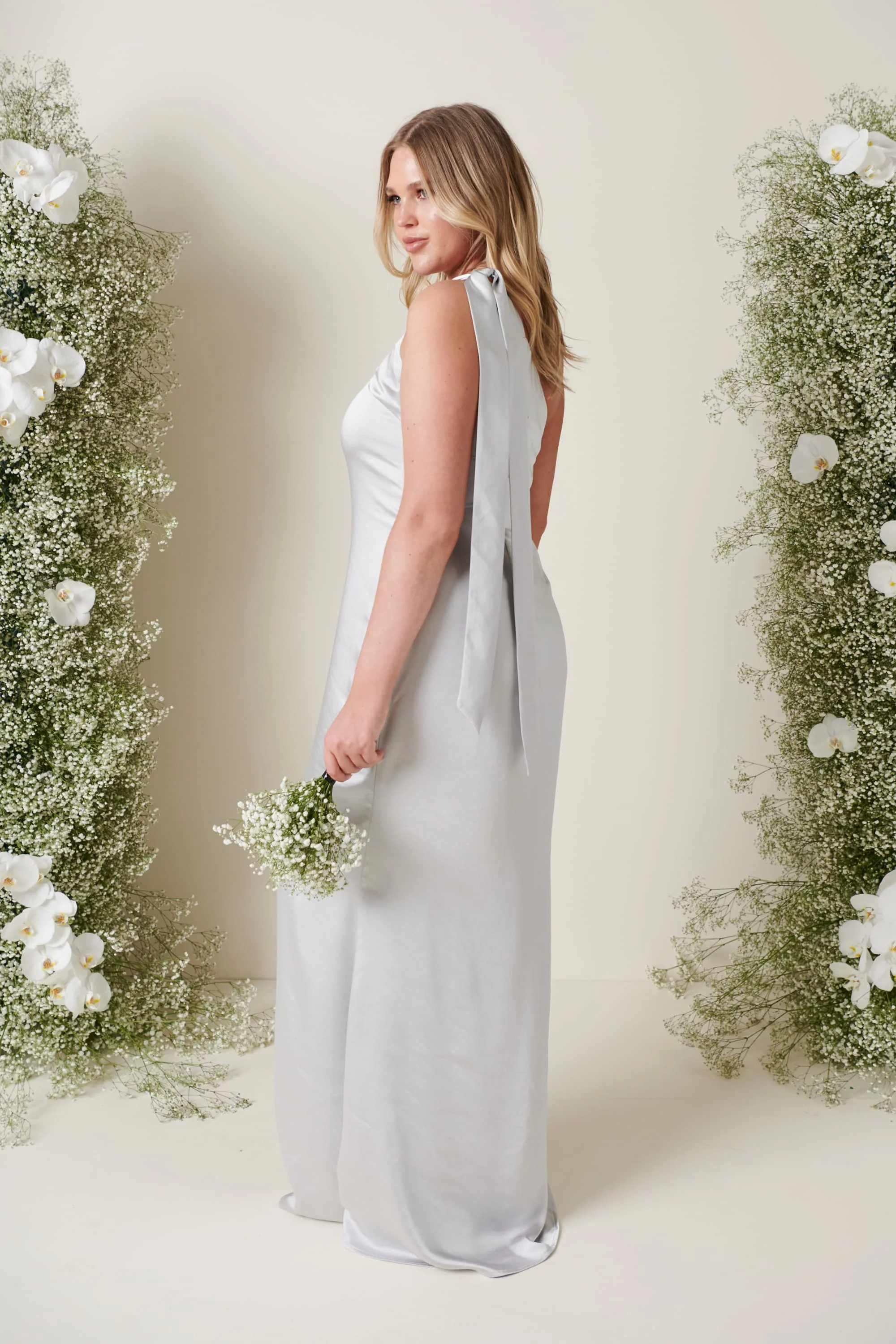 Amelia Tie Maxi Bridesmaid Dress - Matte Silver - Image 2