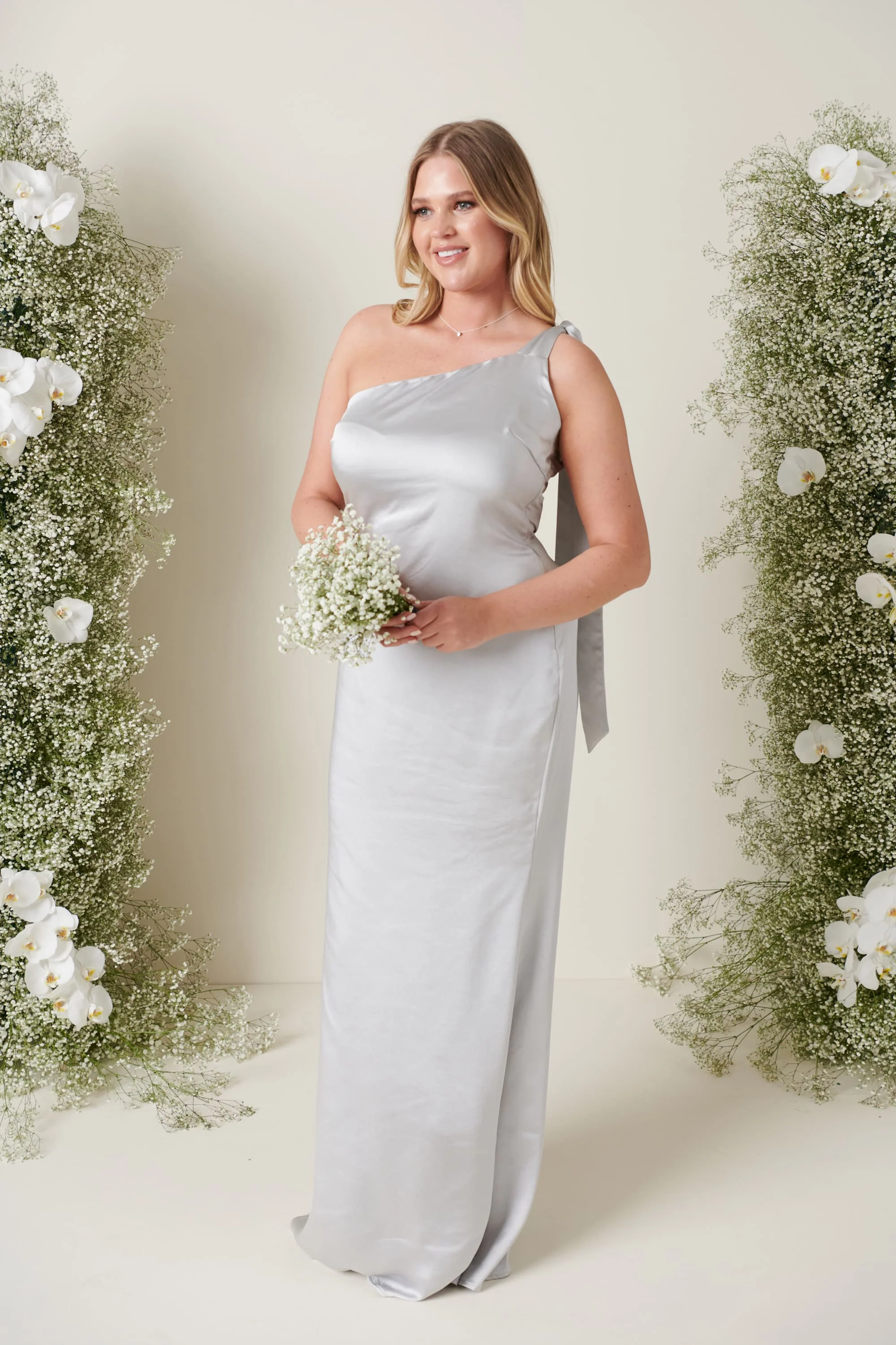 Amelia Tie Maxi Bridesmaid Dress - Matte Silver - Image 4