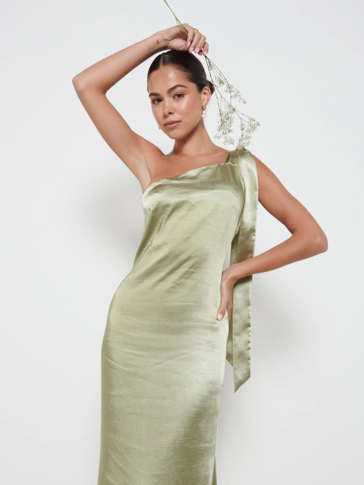 Amelia Tie Maxi Bridesmaids Dress - Matte Olive - Image 2