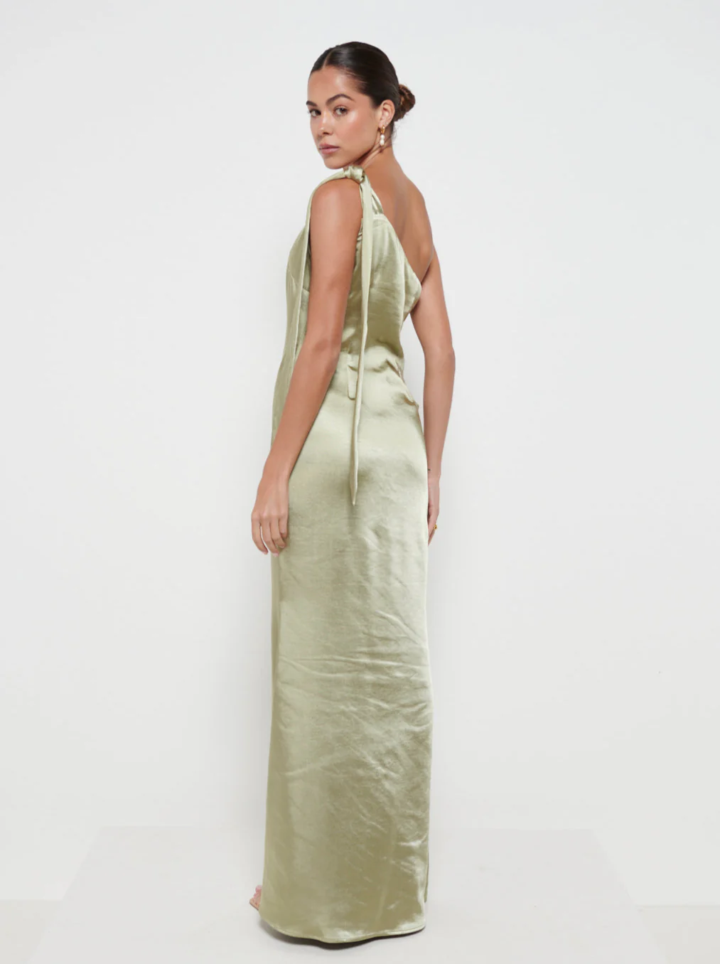Amelia Tie Maxi Bridesmaids Dress - Matte Olive - Image 3