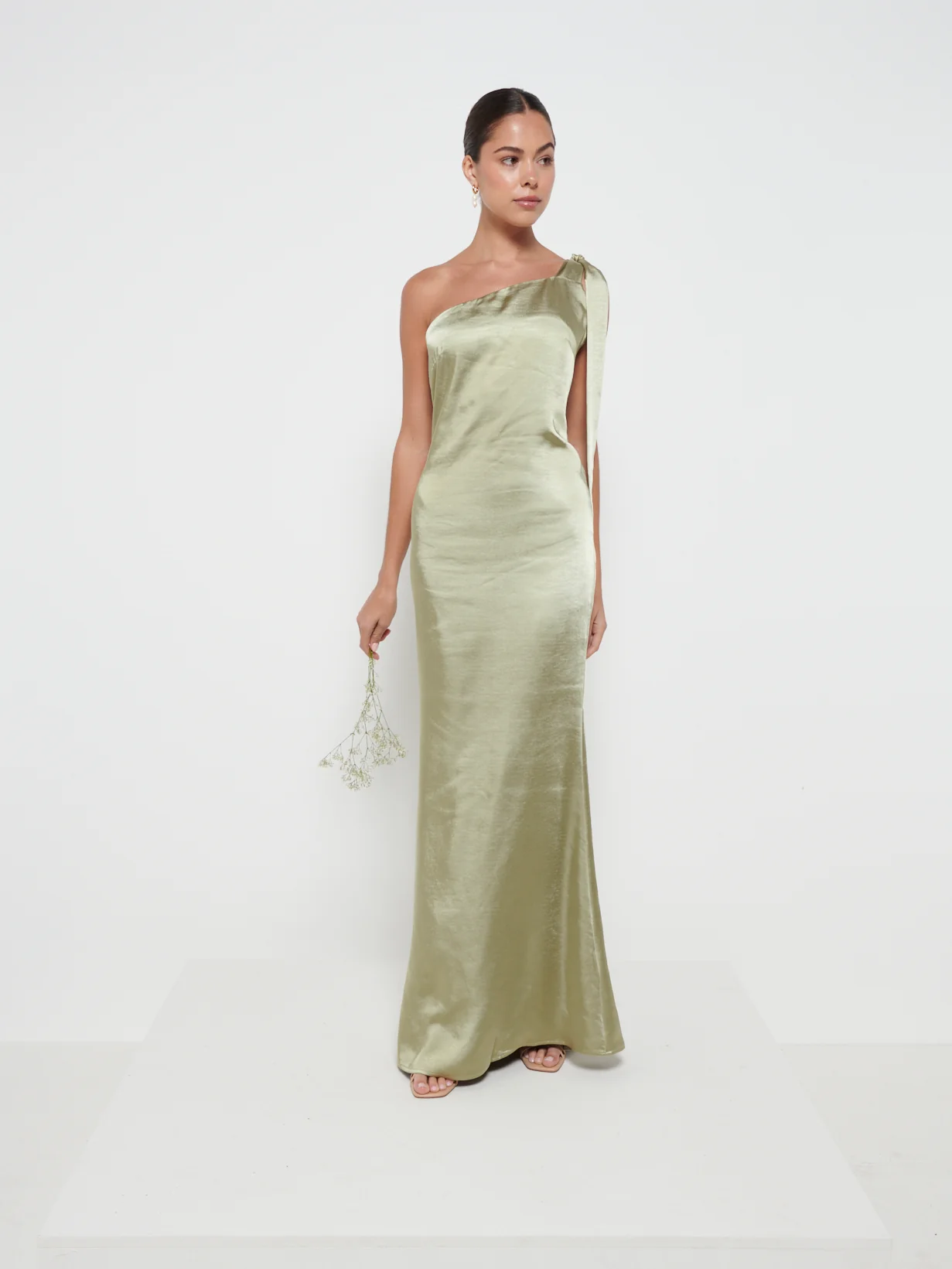 Amelia Tie Maxi Bridesmaids Dress - Matte Olive - Image 4