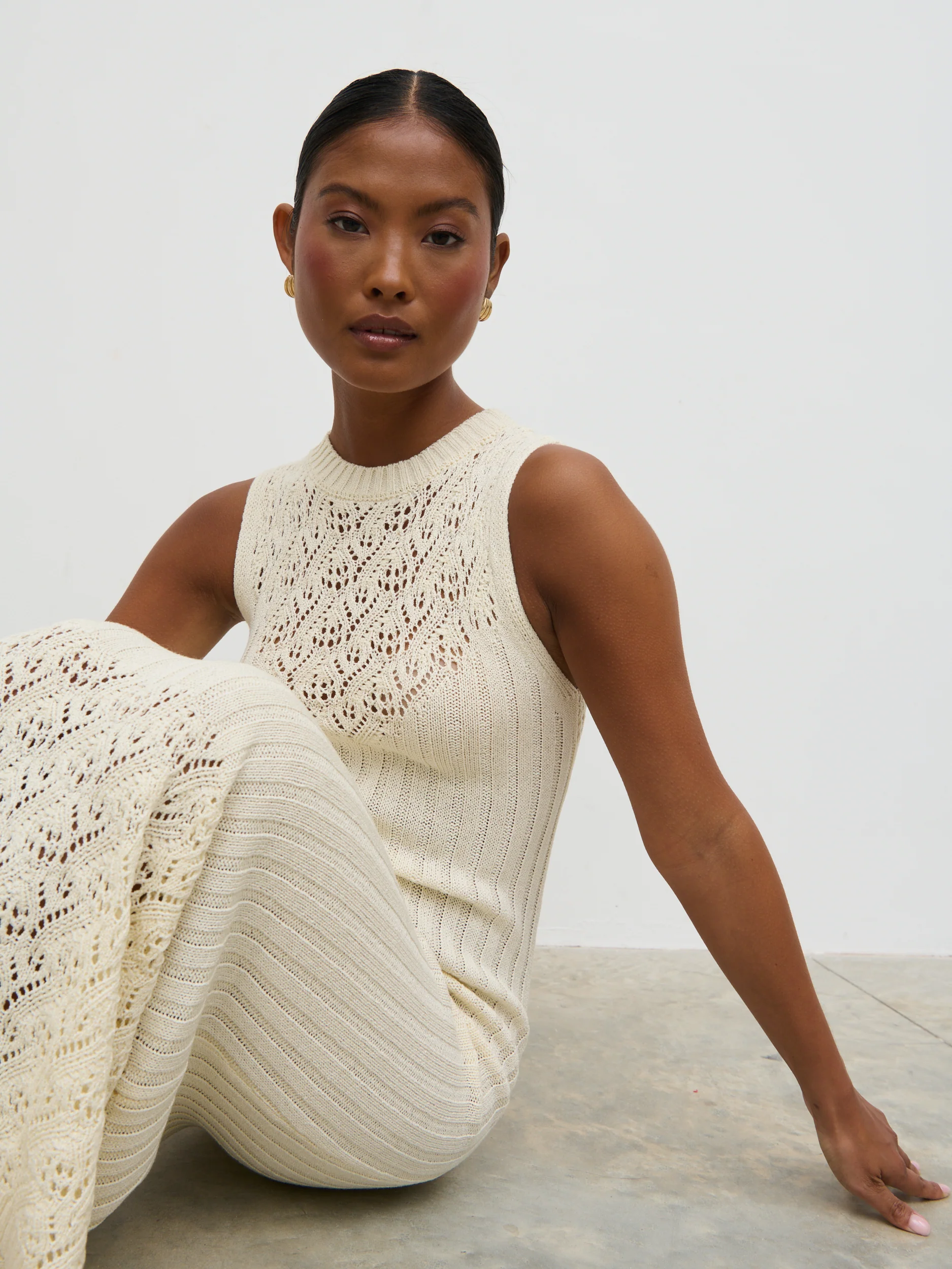 Amiri Crotchet Knit Midaxi Dress - Cream - Image 2