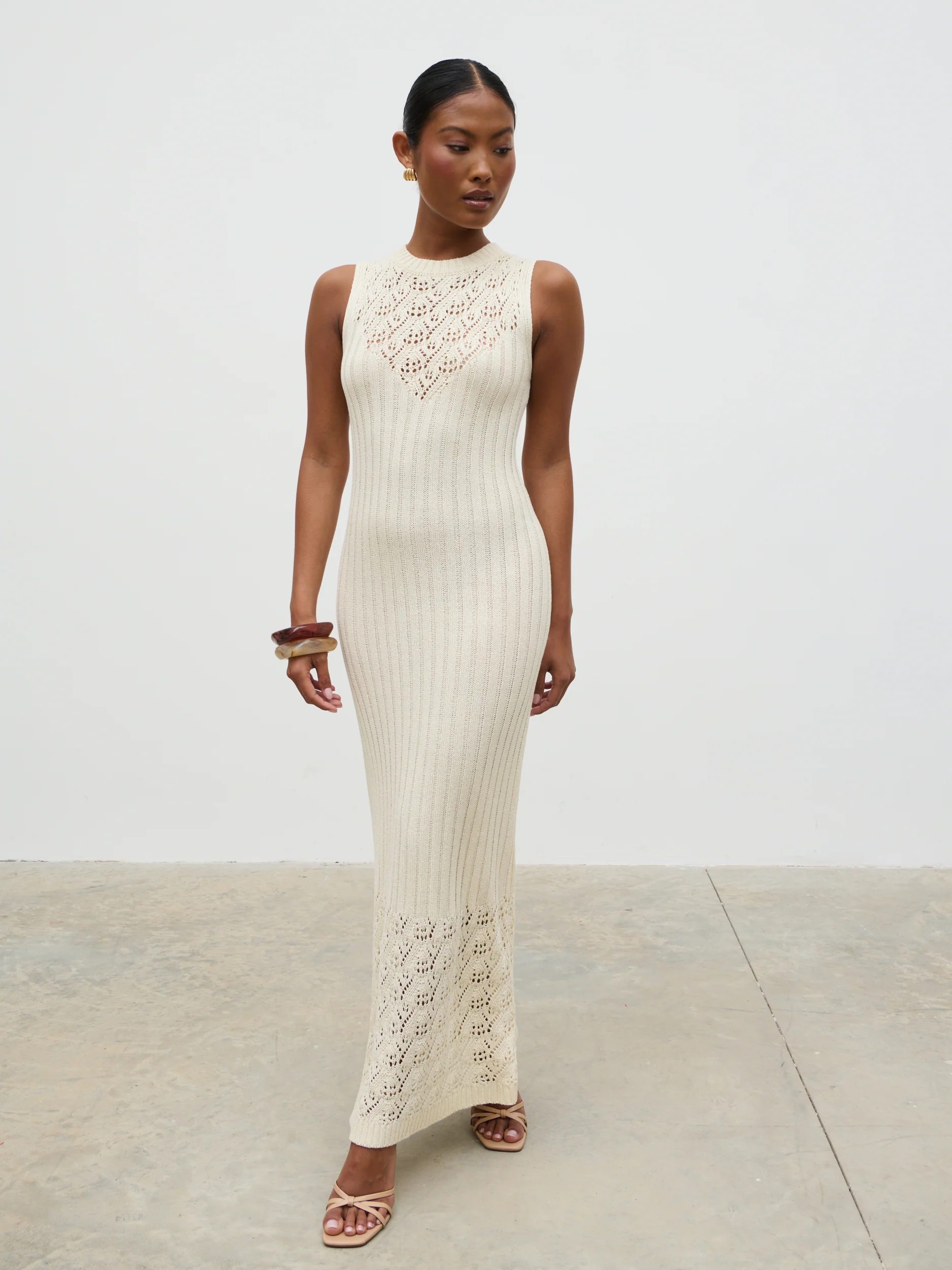 Amiri Crotchet Knit Midaxi Dress - Cream - Image 3
