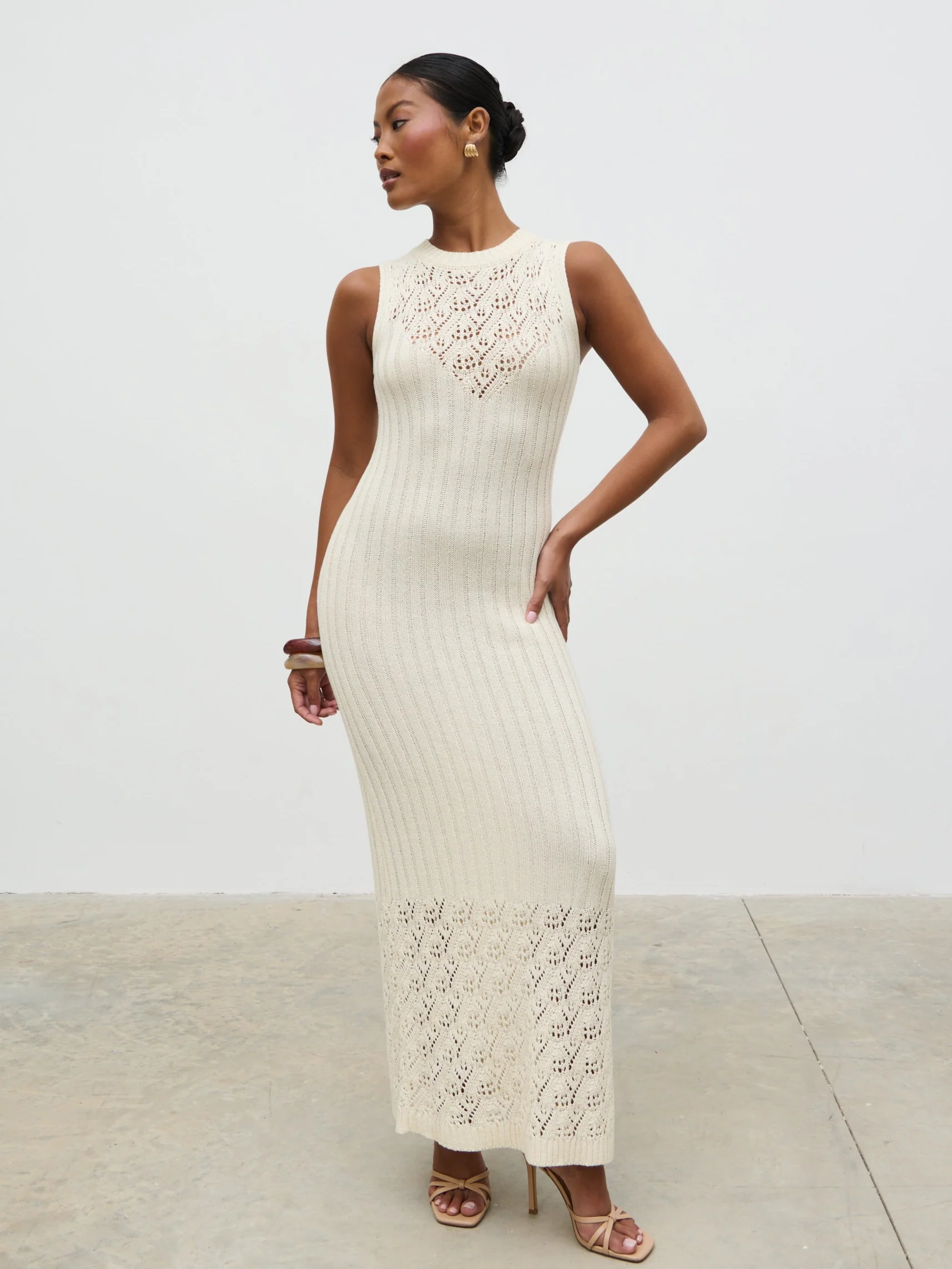 Amiri Crotchet Knit Midaxi Dress - Cream - Image 5