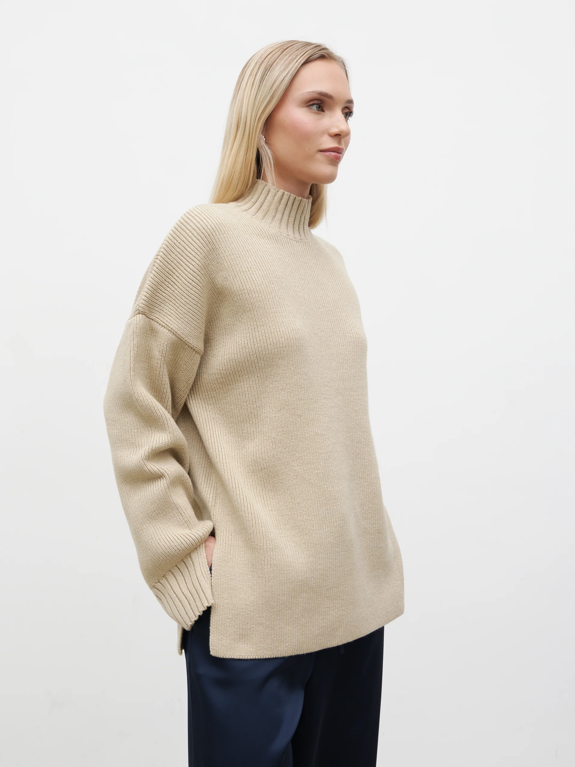 Amory Grown Neck Knit Jumper - Beige - Image 2