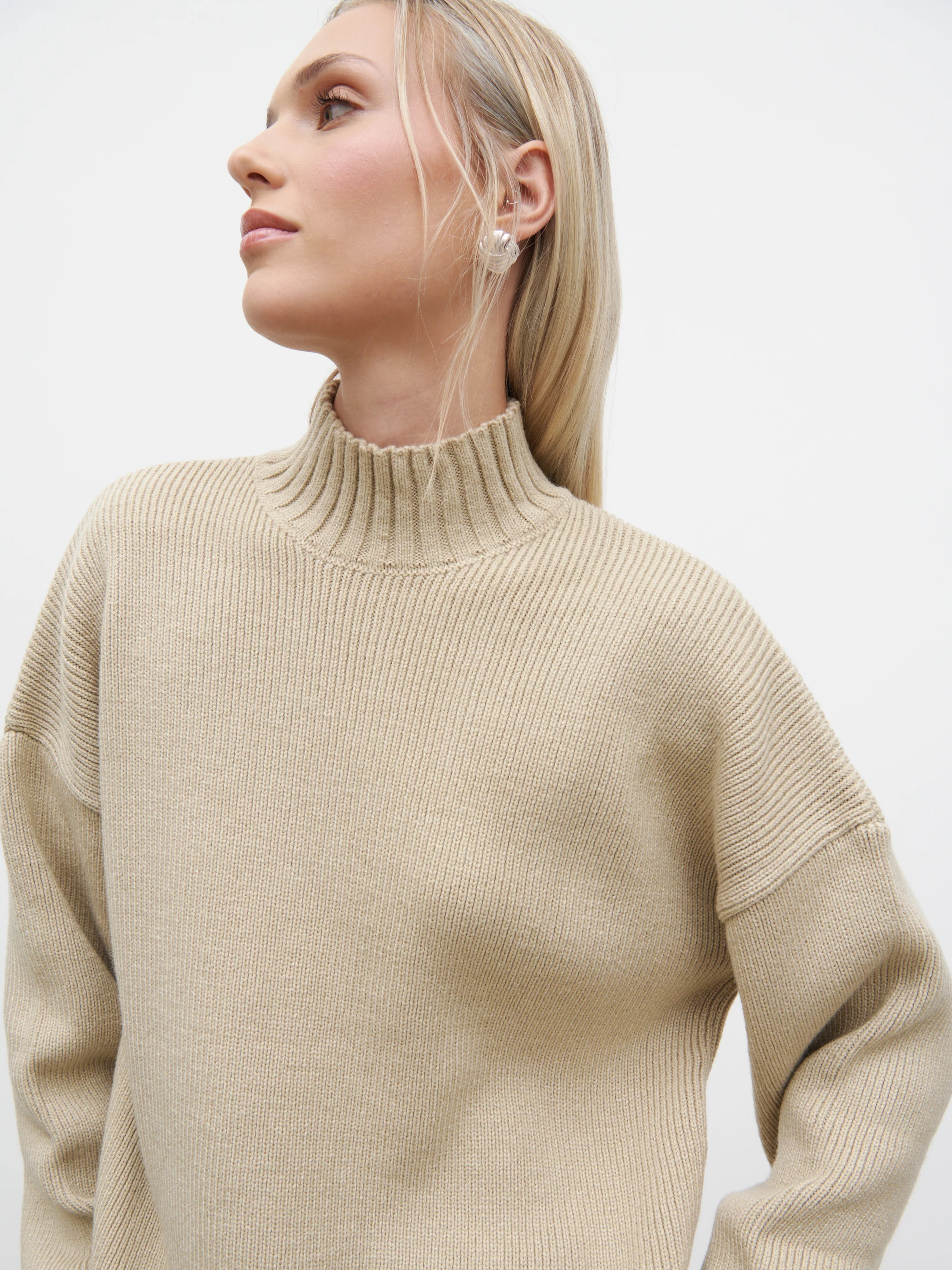 Amory Grown Neck Knit Jumper - Beige - Image 3