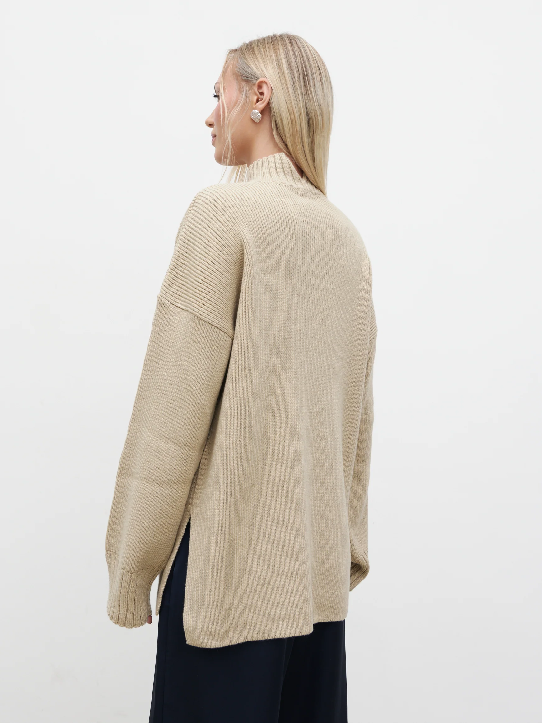 Amory Grown Neck Knit Jumper - Beige - Image 4