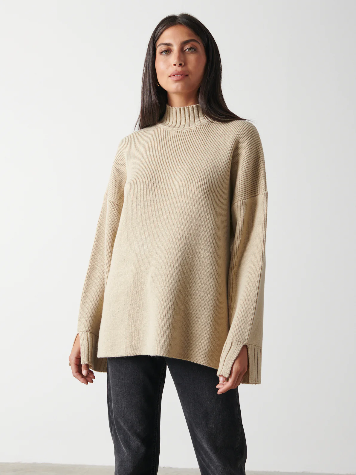 Amory Grown Neck Knit Jumper - Beige - Image 5
