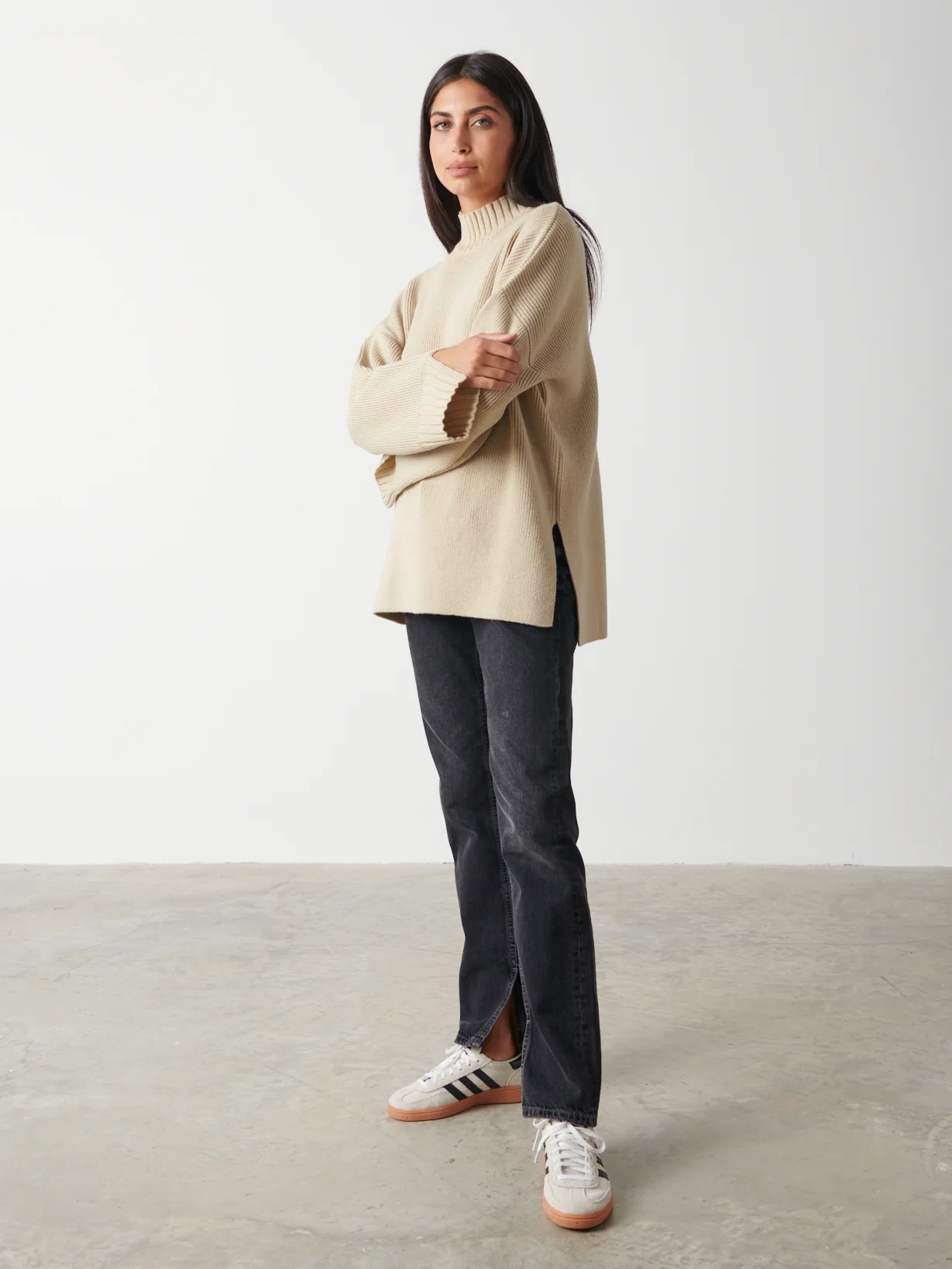 Amory Grown Neck Knit Jumper - Beige - Image 6