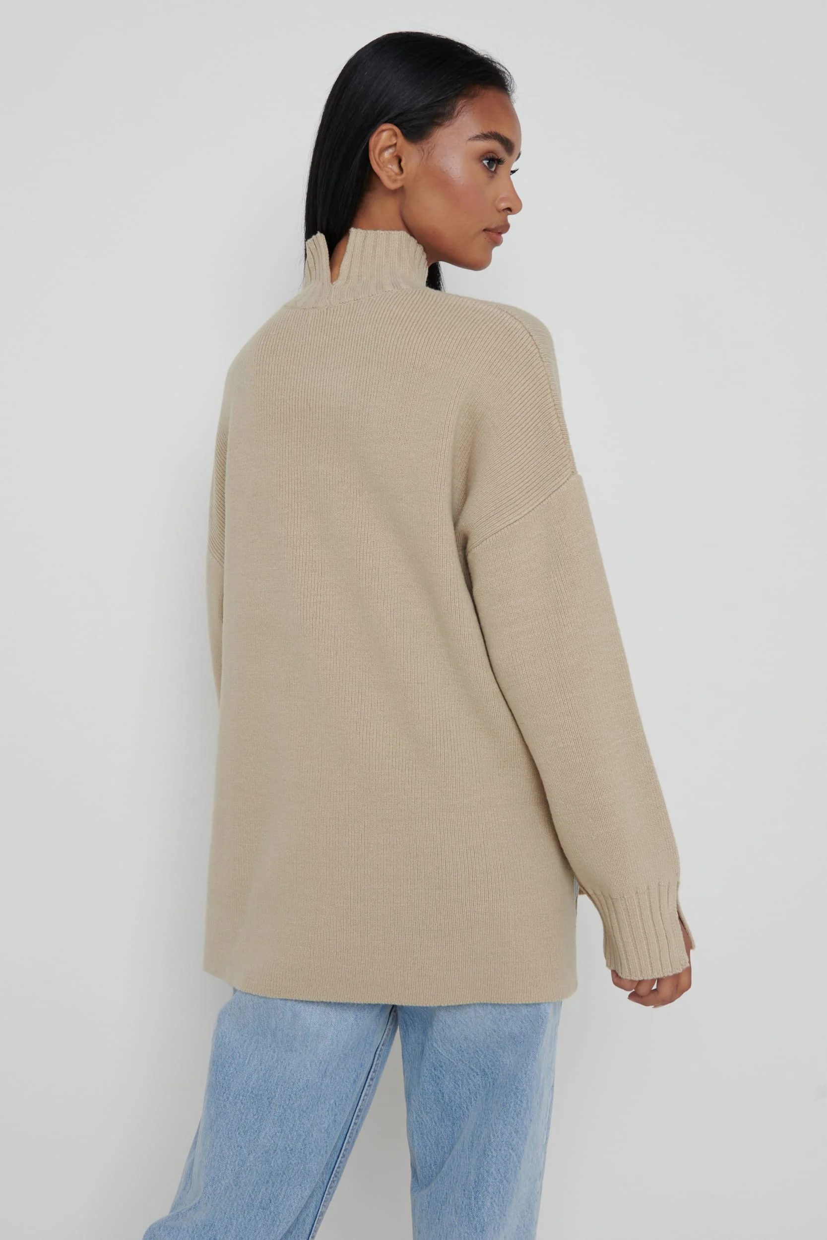 Amory Grown Neck Knit Jumper - Beige - Image 3