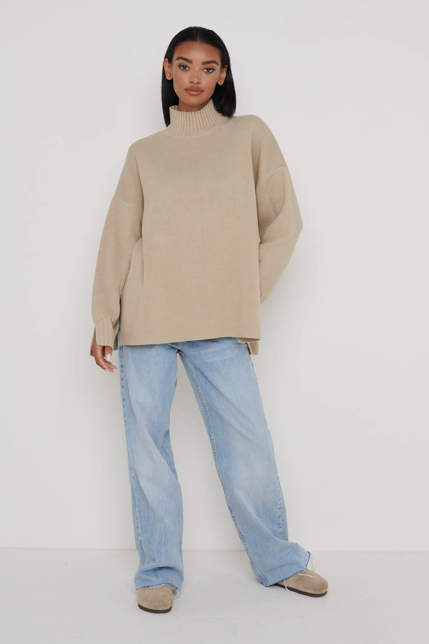 Amory Grown Neck Knit Jumper - Beige - Image 4