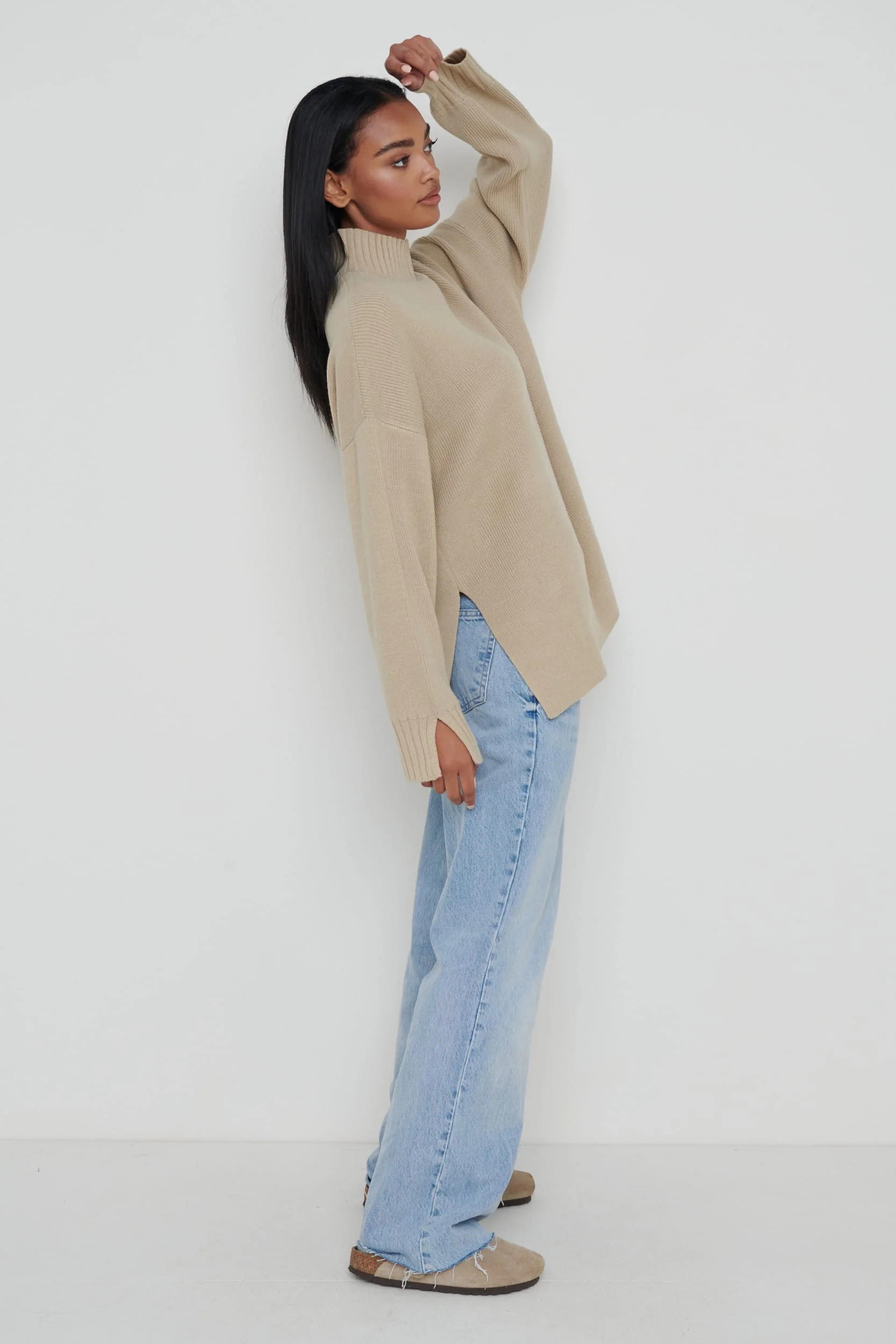 Amory Grown Neck Knit Jumper - Beige - Image 5
