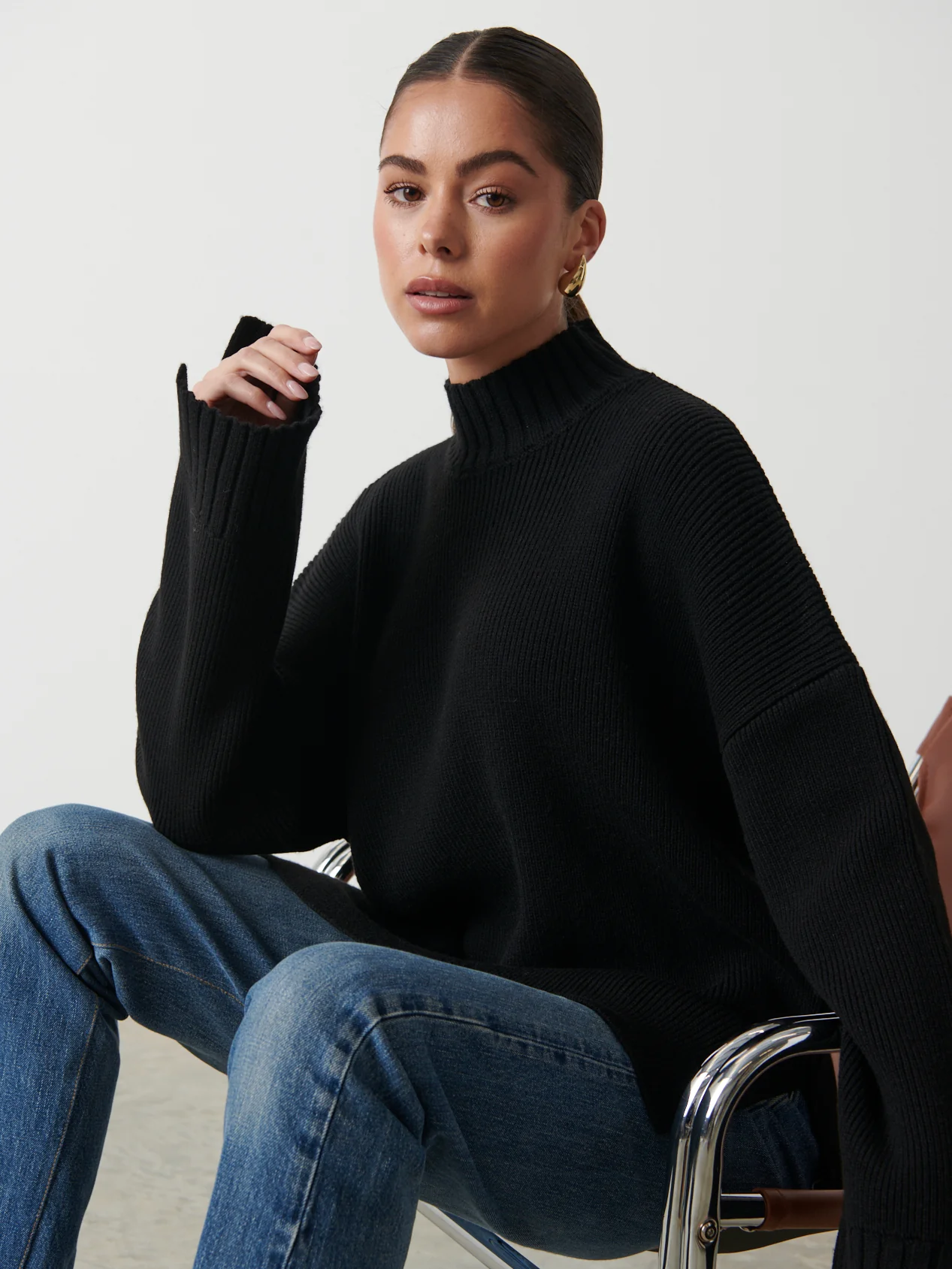 Amory Grown Neck Knit Jumper - Black - Image 2