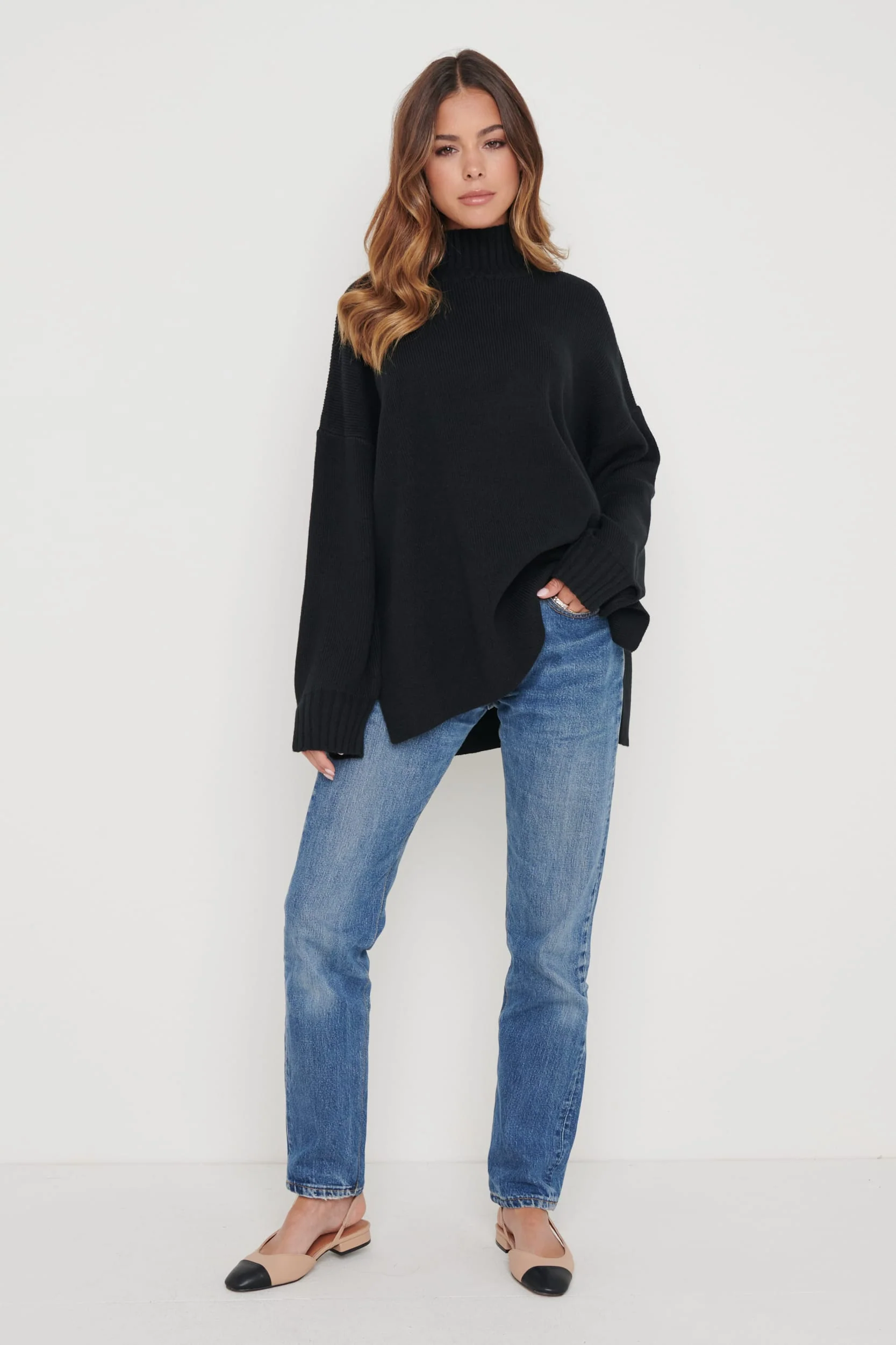 Amory Grown Neck Knit Jumper - Black - Image 2