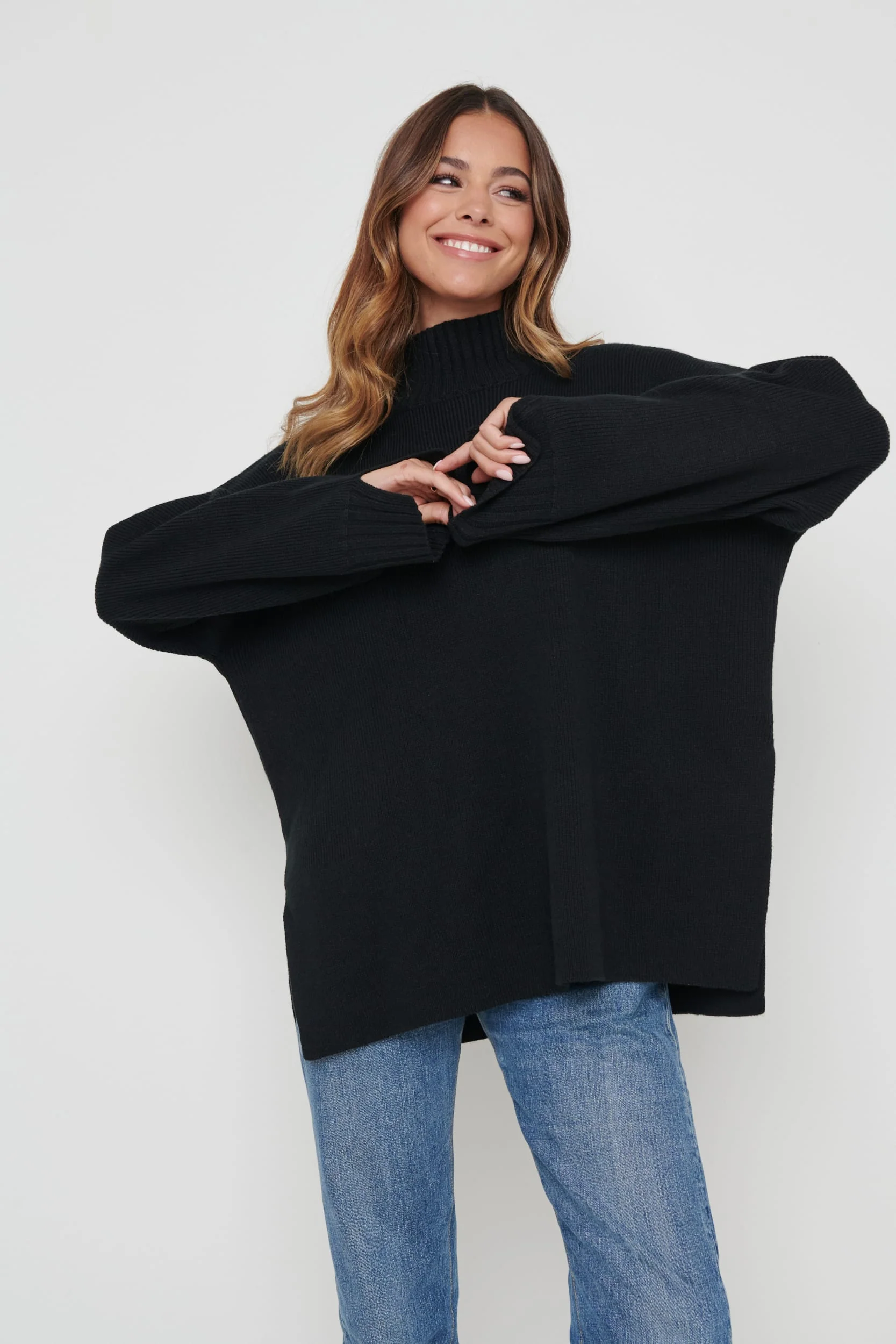 Amory Grown Neck Knit Jumper - Black - Image 3