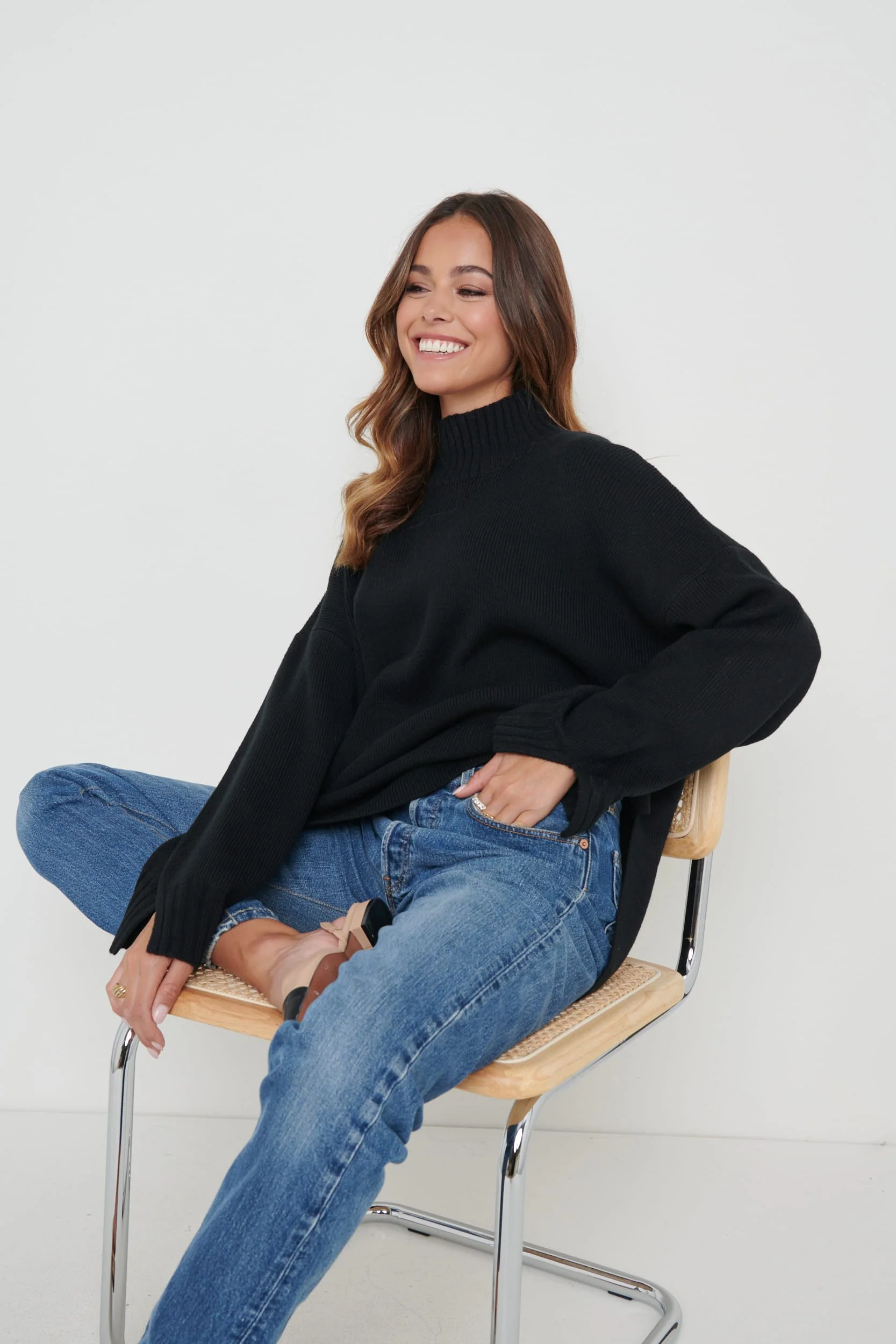Amory Grown Neck Knit Jumper - Black - Image 7
