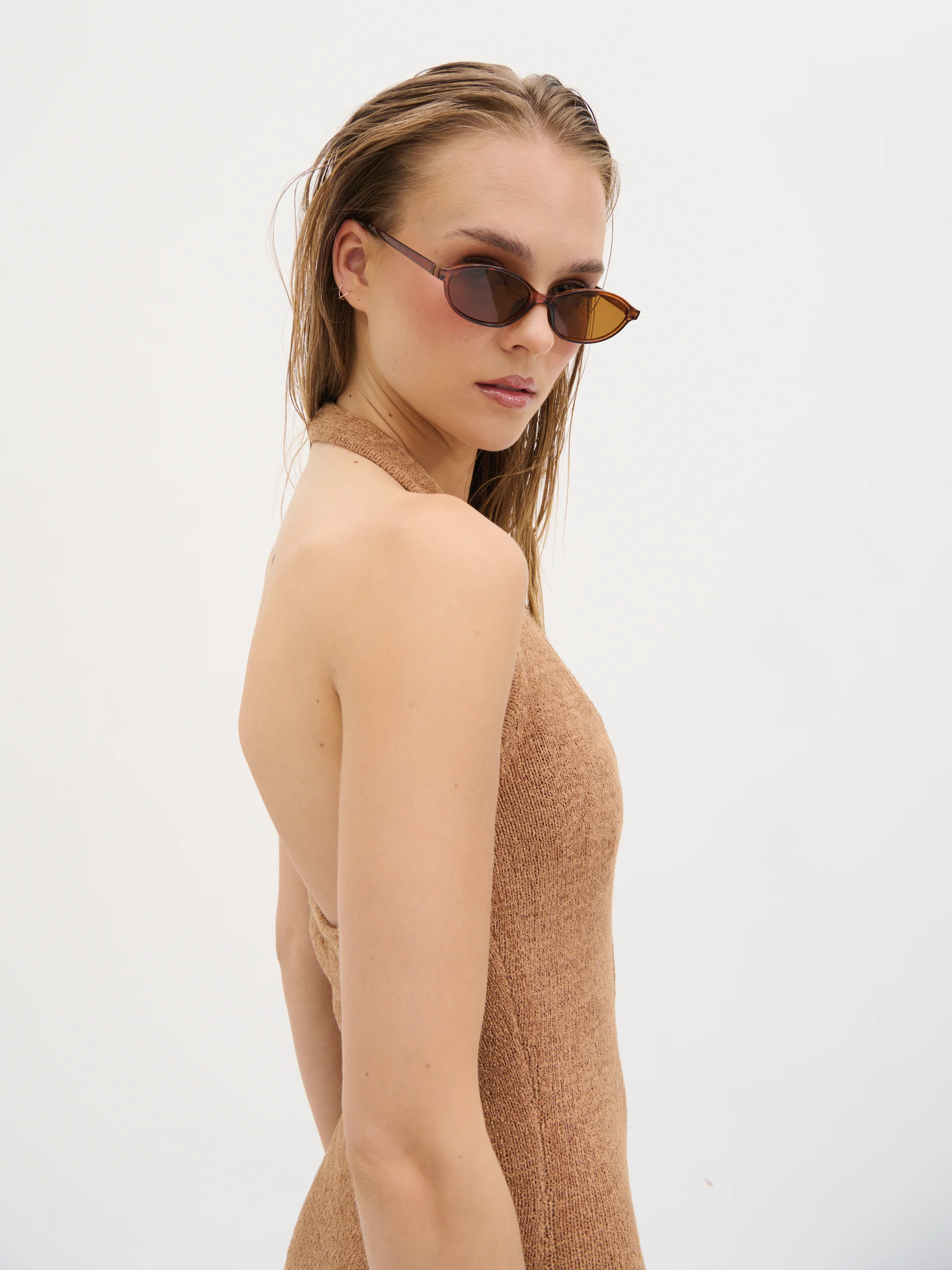 Amoura Knit Trim Detail Midaxi Dress - Deep Tan - Image 4