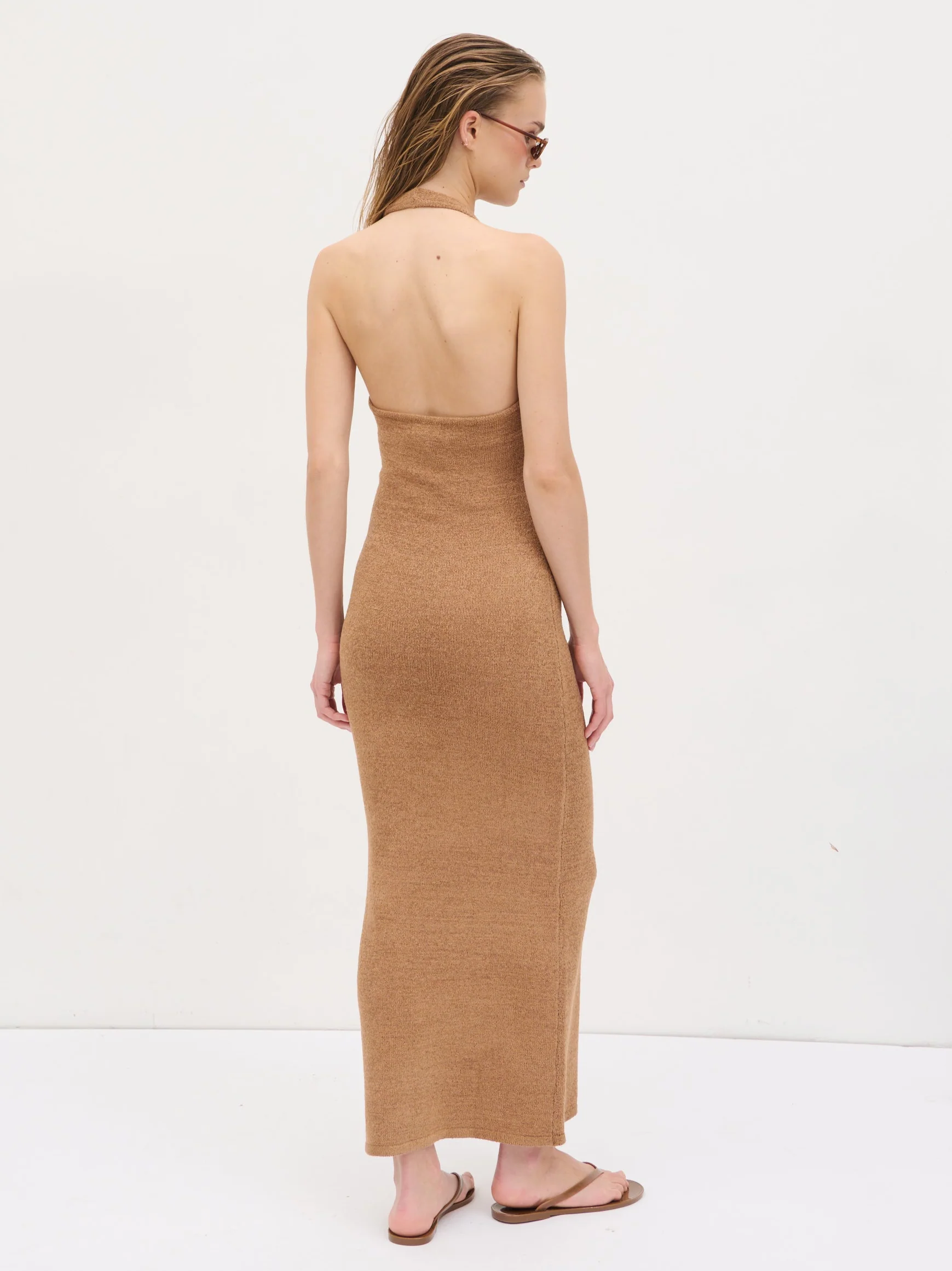 Amoura Knit Trim Detail Midaxi Dress - Deep Tan - Image 6