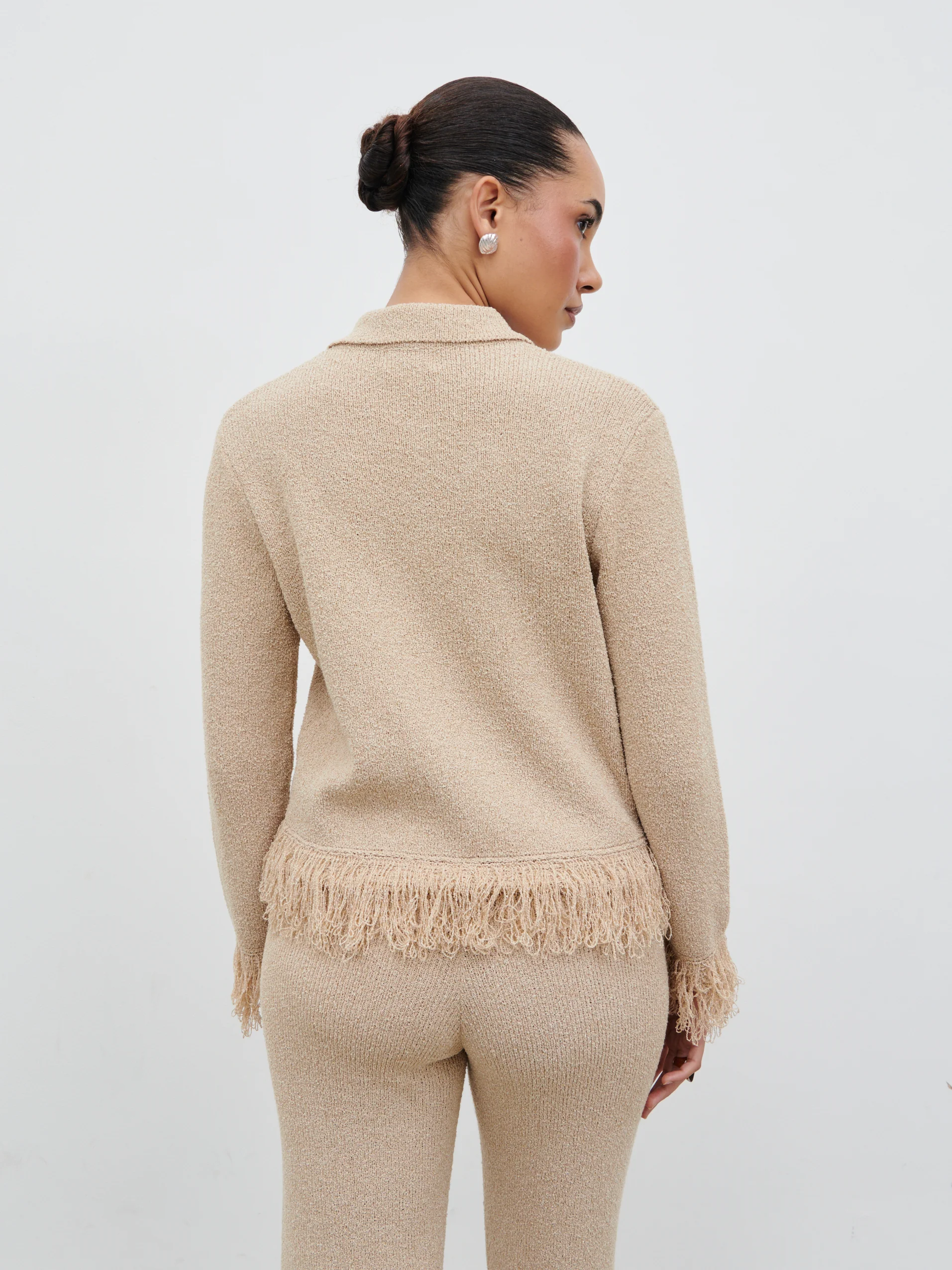 Analeia Fringe Knit Cardigan - Beige - Image 7
