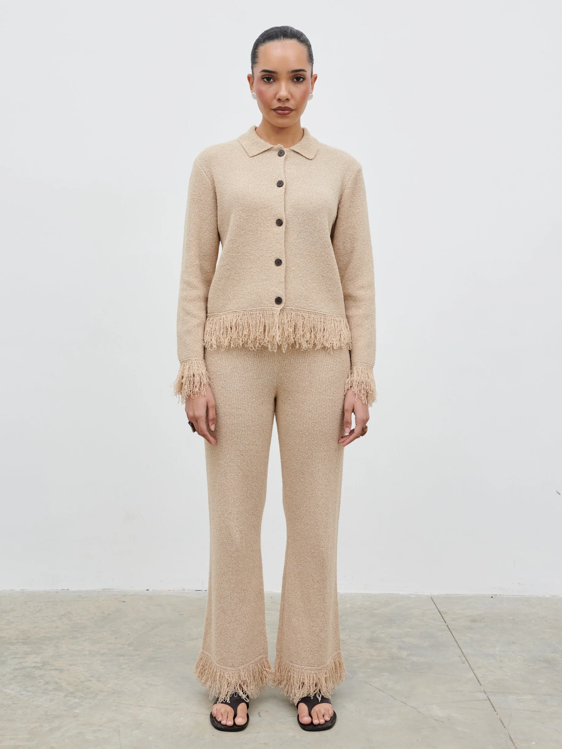 Analeia Fringe Knit Cardigan - Beige - Image 8