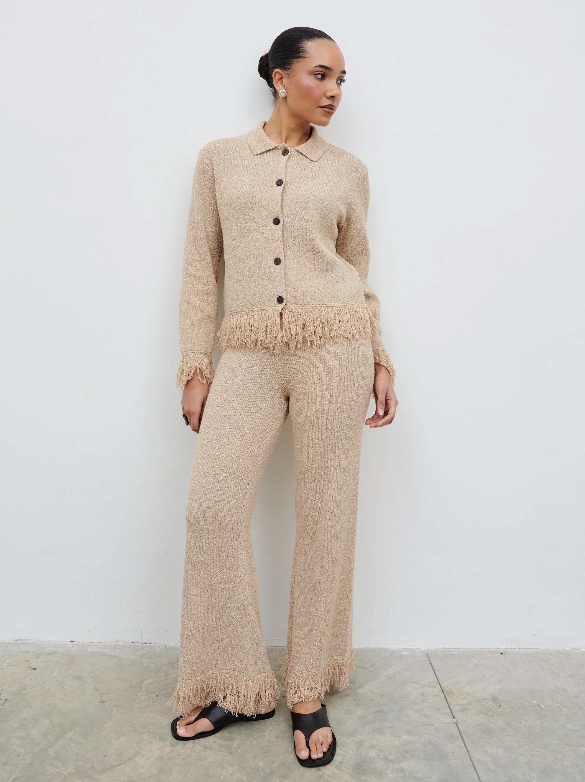 Analeia Fringe Knit Trousers - Beige - Image 2
