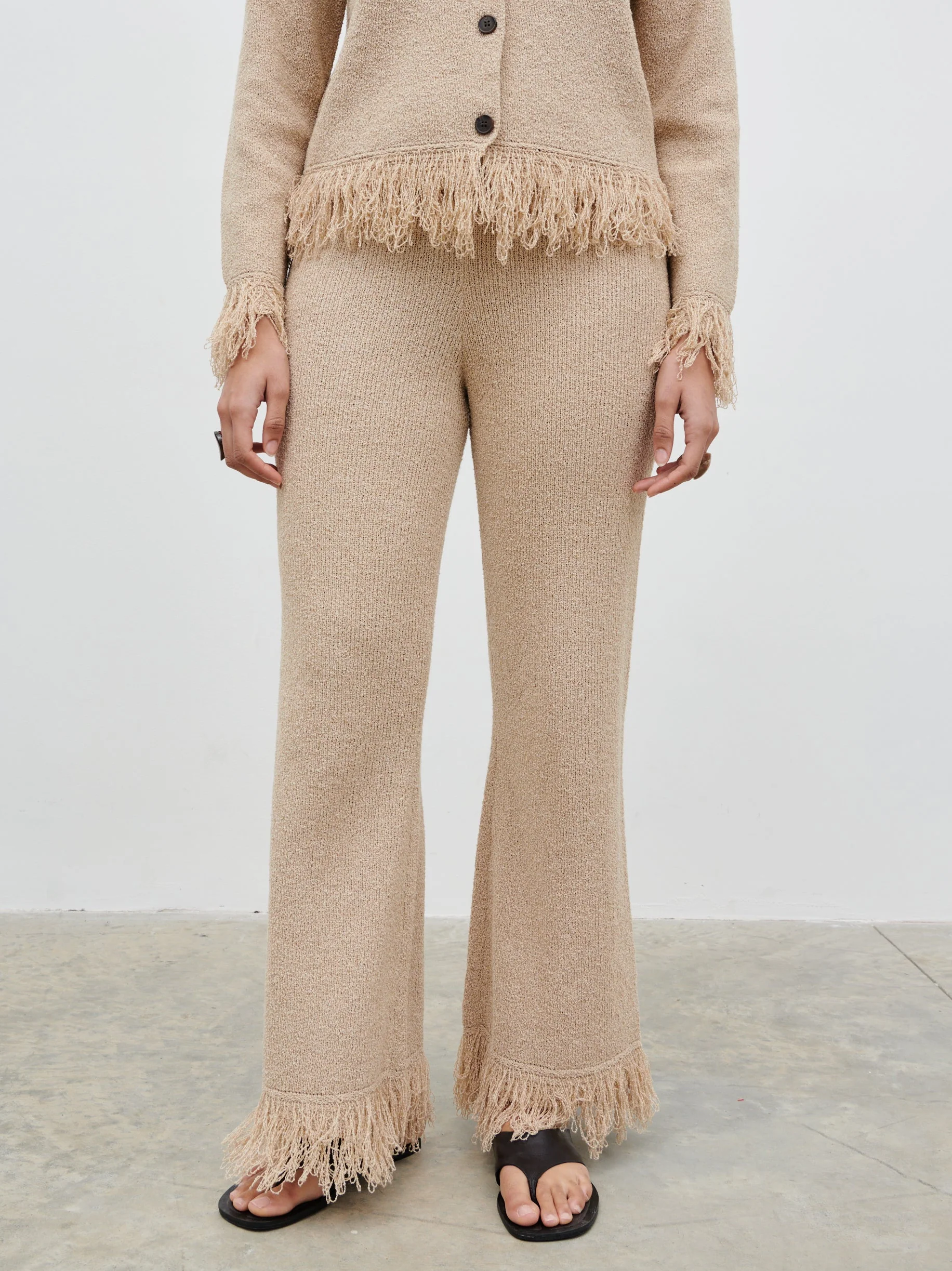Analeia Fringe Knit Trousers - Beige - Image 3