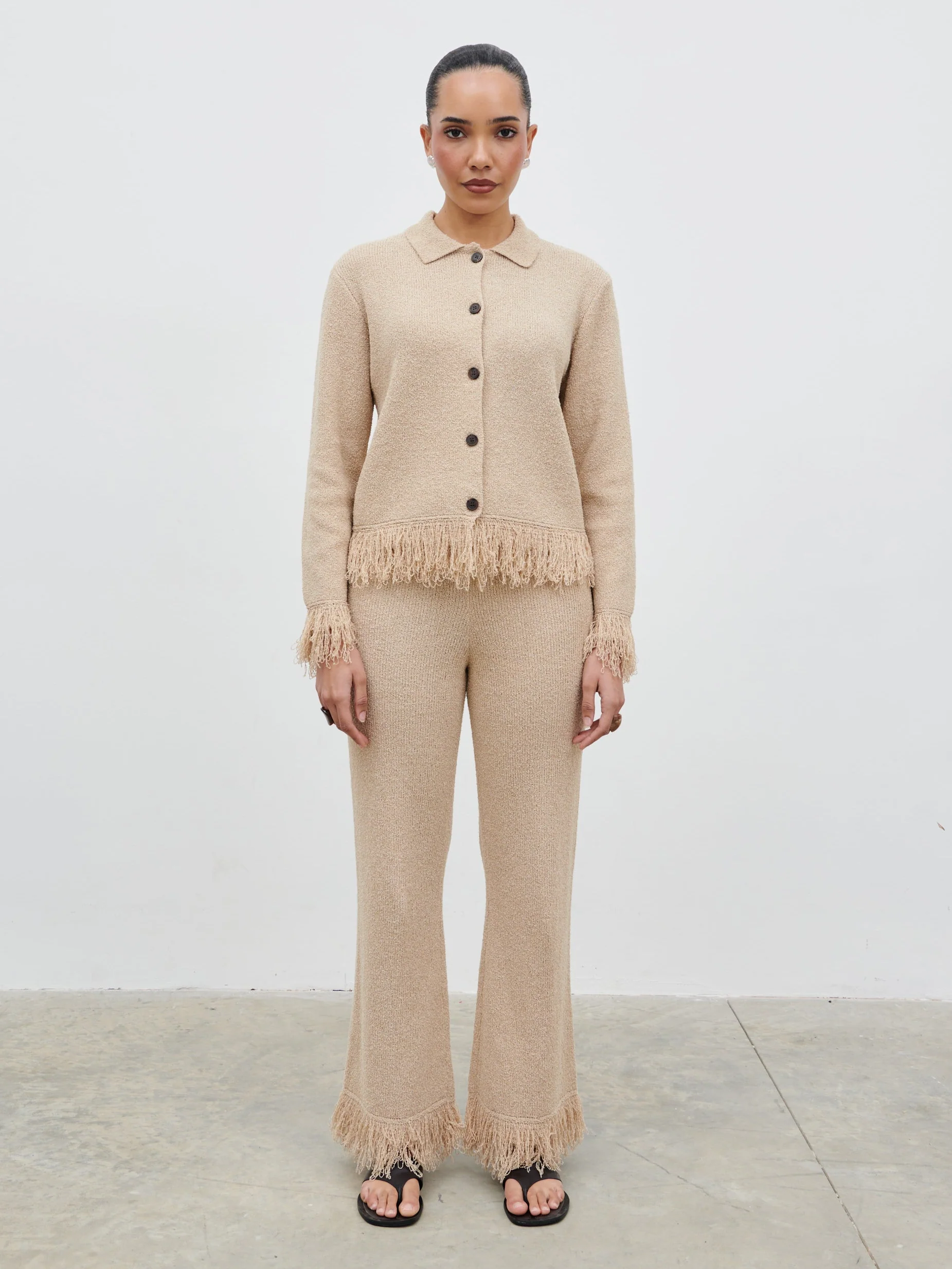Analeia Fringe Knit Trousers - Beige - Image 7