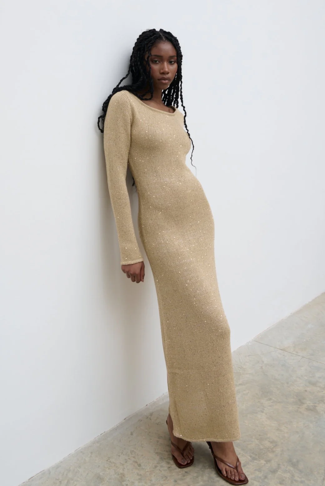Anastasia Sequin Maxi Knit Dress - Gold - Image 3