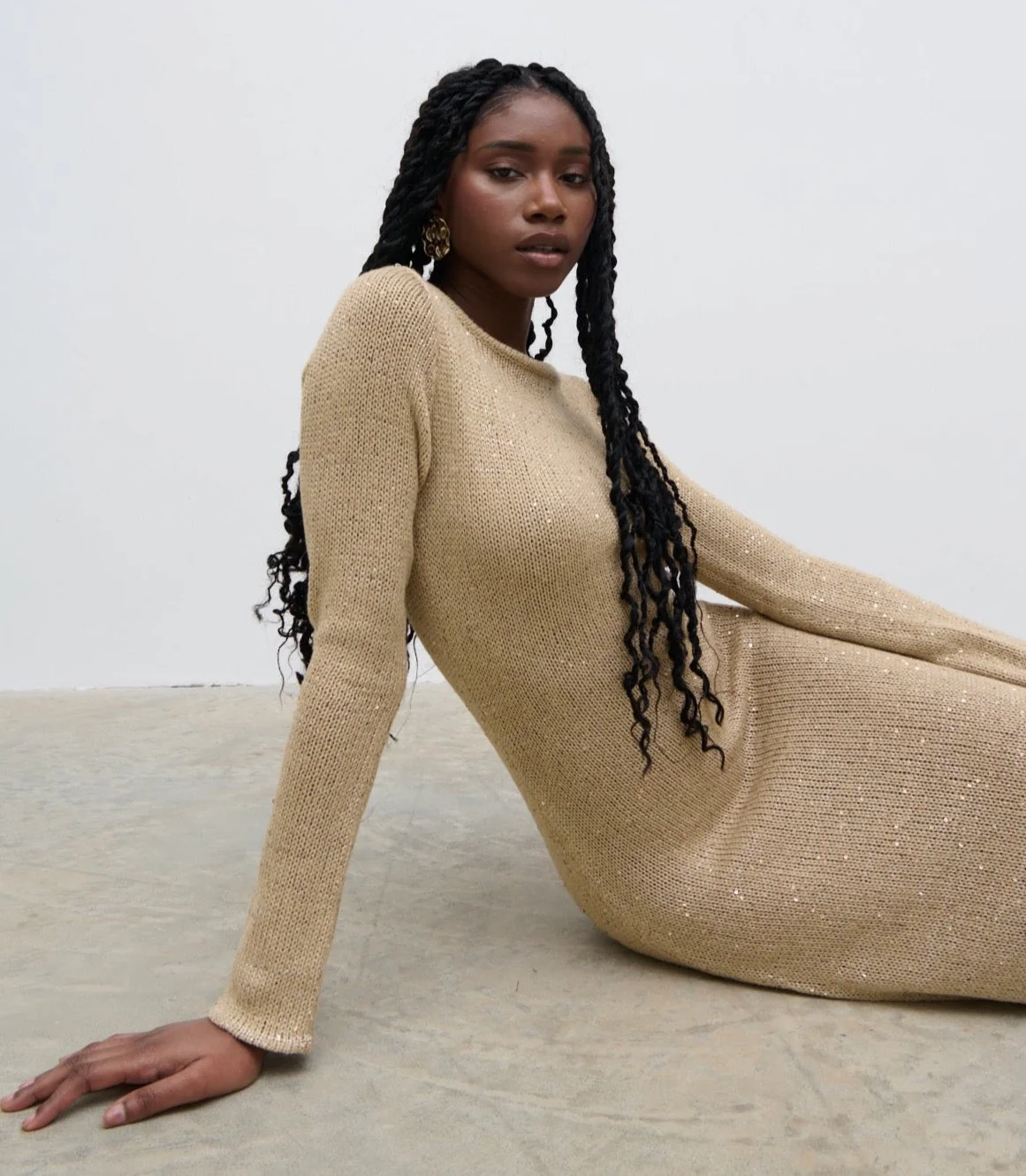 Anastasia Sequin Maxi Knit Dress - Gold - Image 4