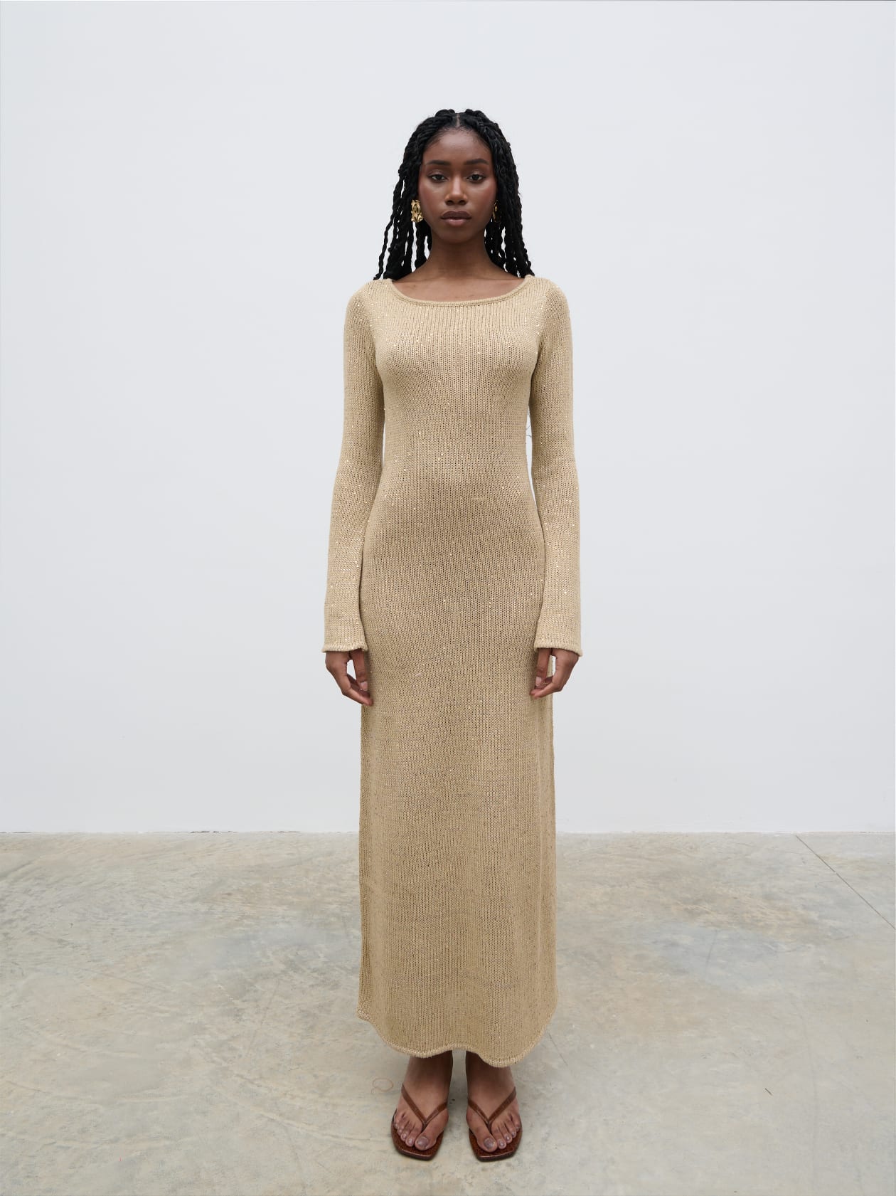 Anastasia Sequin Maxi Knit Dress - Gold - Image 6