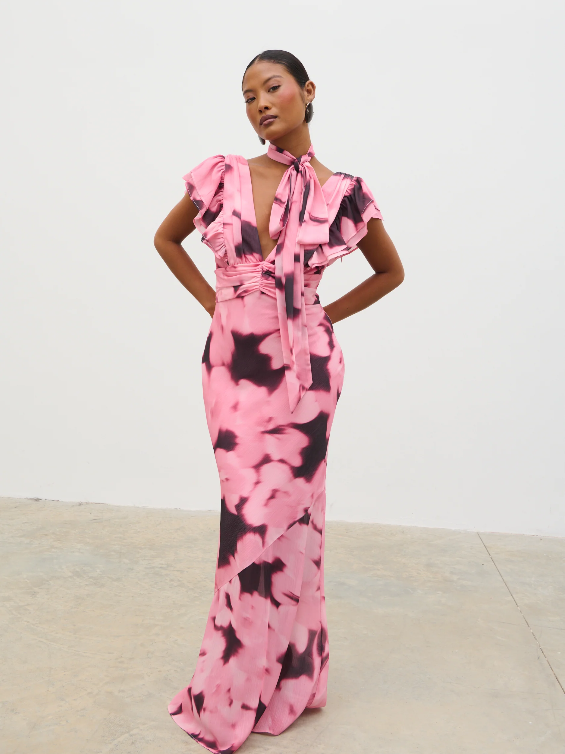 Andi V-Neck Frill Maxi Dress - Blush Watercolour Floral - Image 6