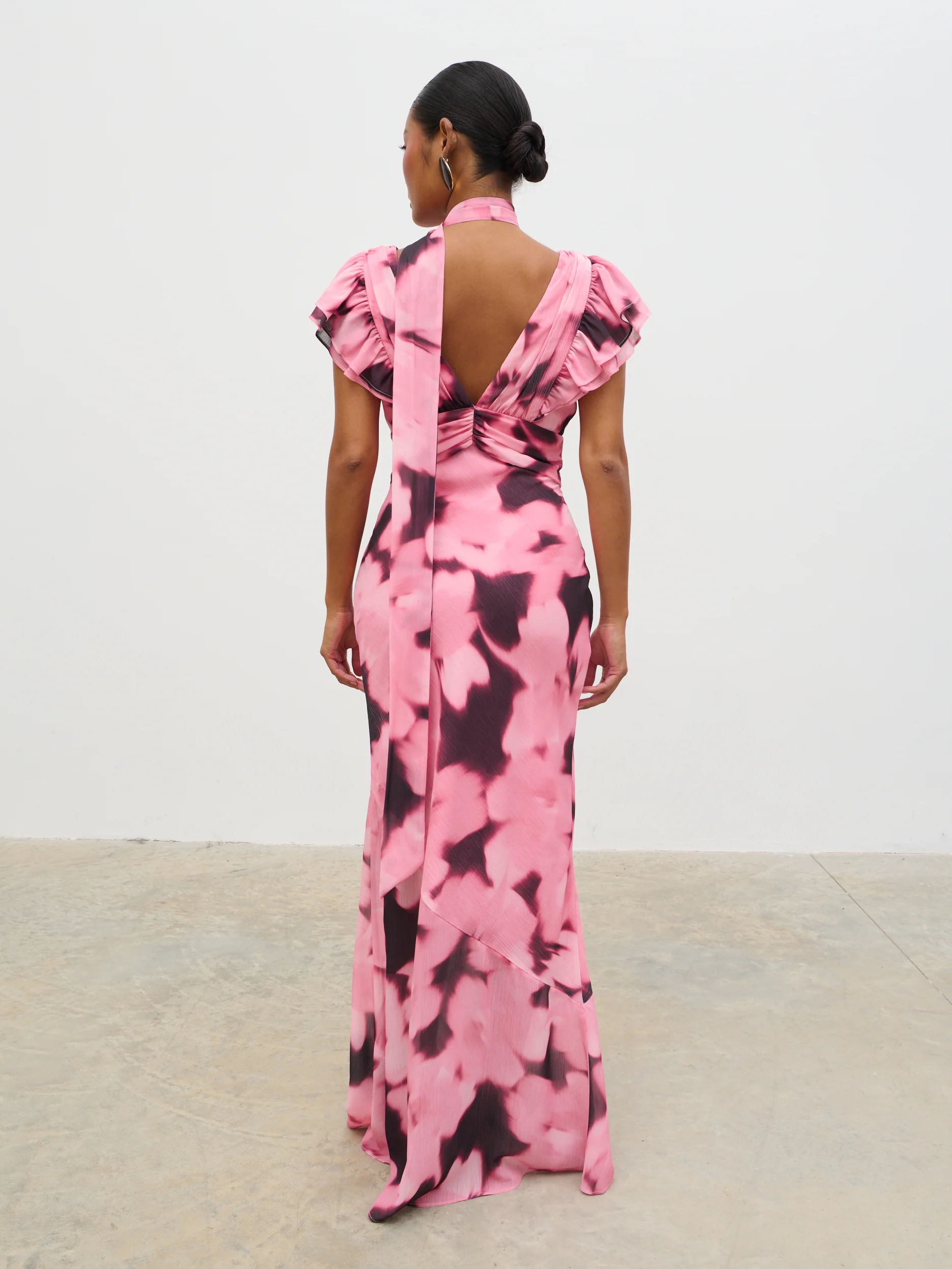 Andi V-Neck Frill Maxi Dress - Blush Watercolour Floral - Image 8