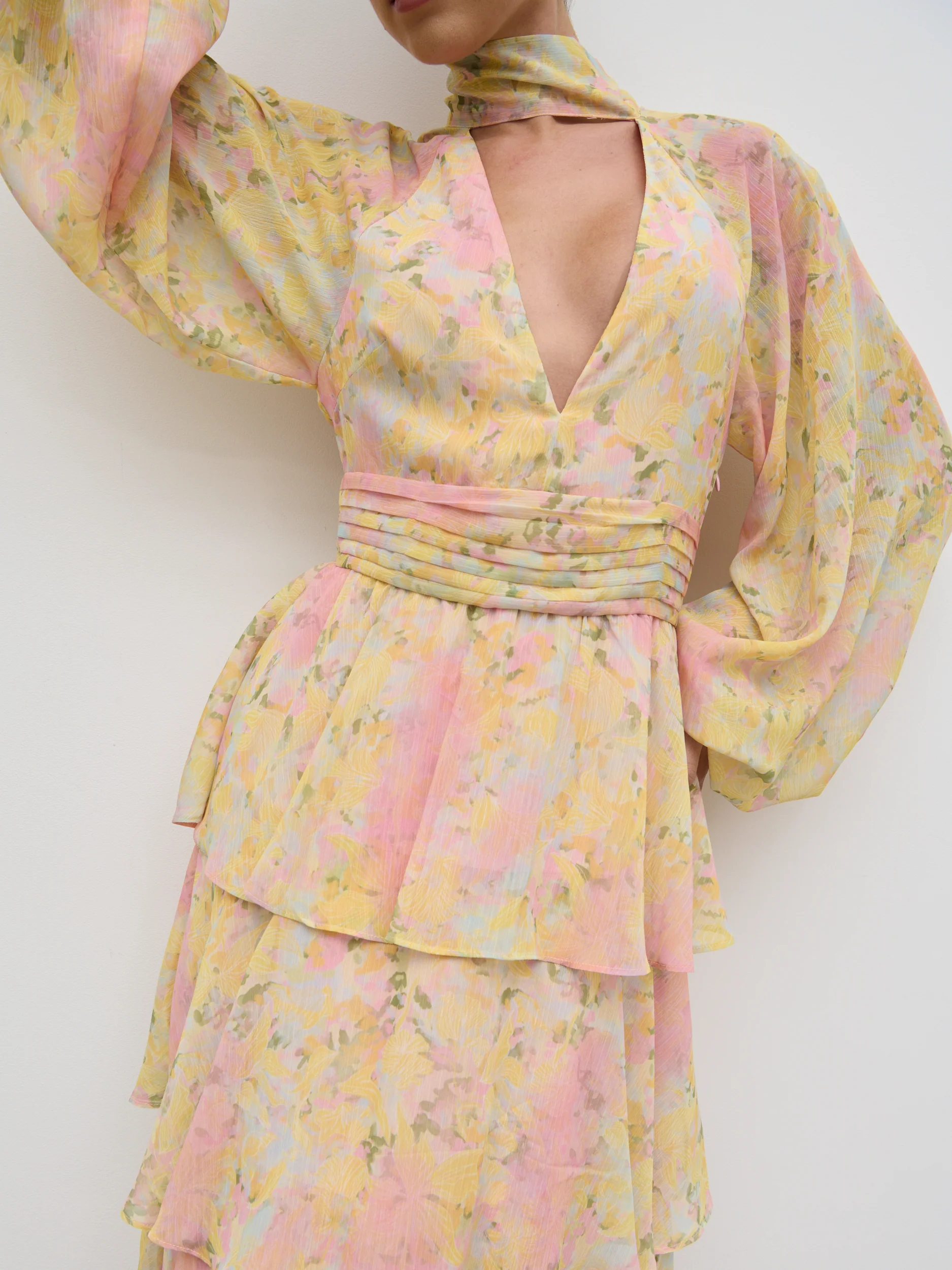 Anya Ruffle Maxi Dress - Pastel Multi Abstract Print - Image 3