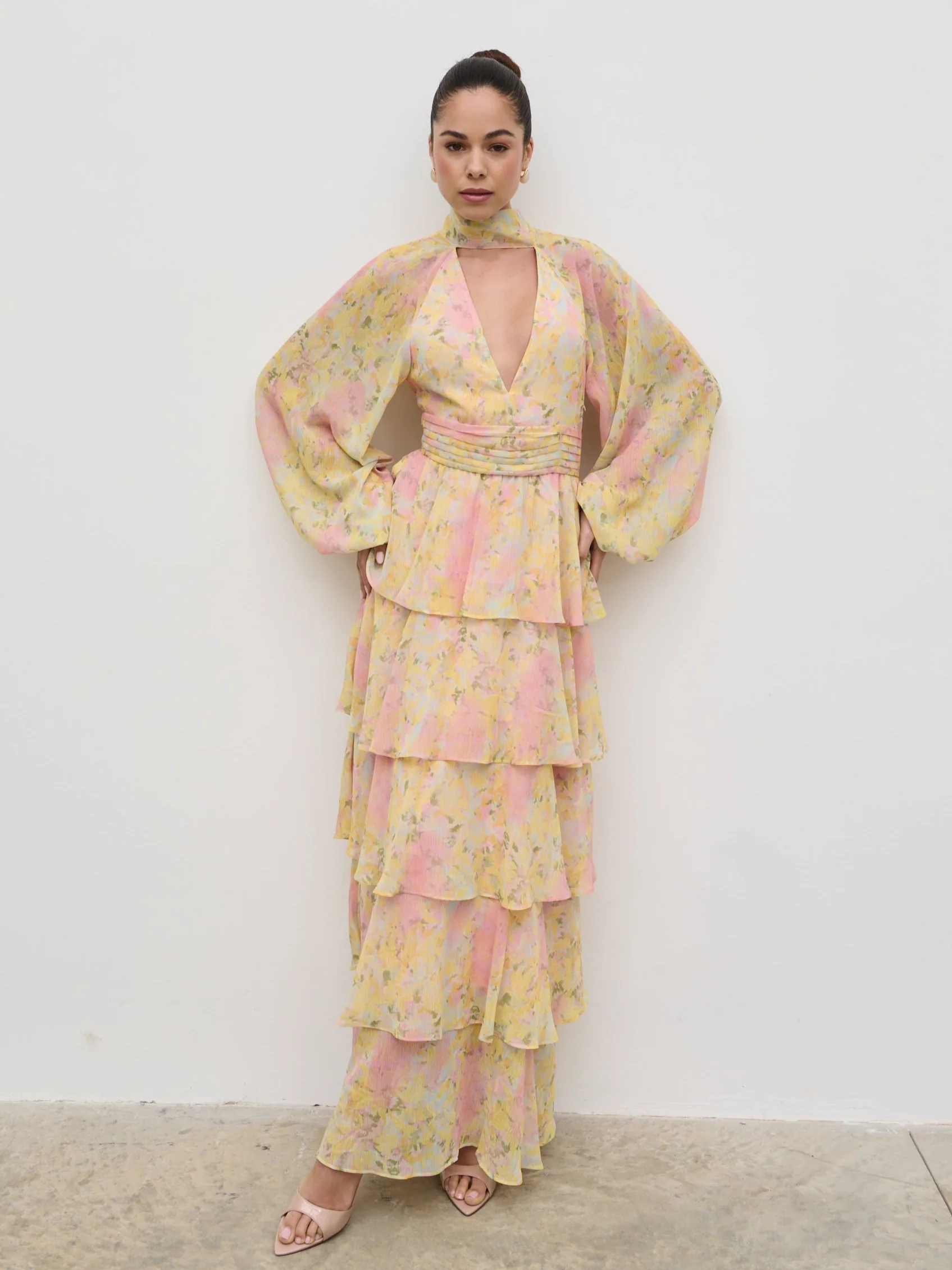 Anya Ruffle Maxi Dress - Pastel Multi Abstract Print - Image 4