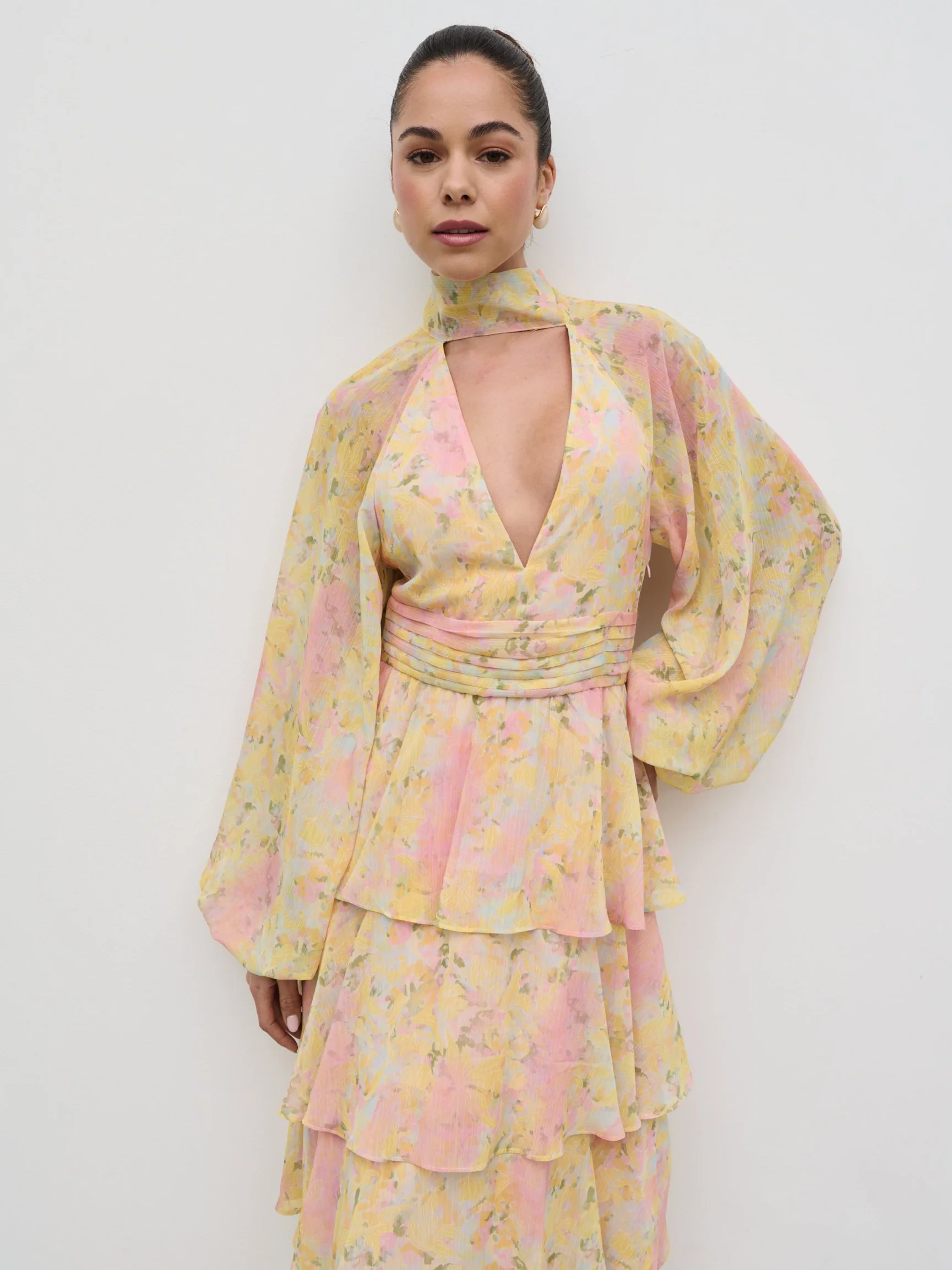 Anya Ruffle Maxi Dress - Pastel Multi Abstract Print - Image 5