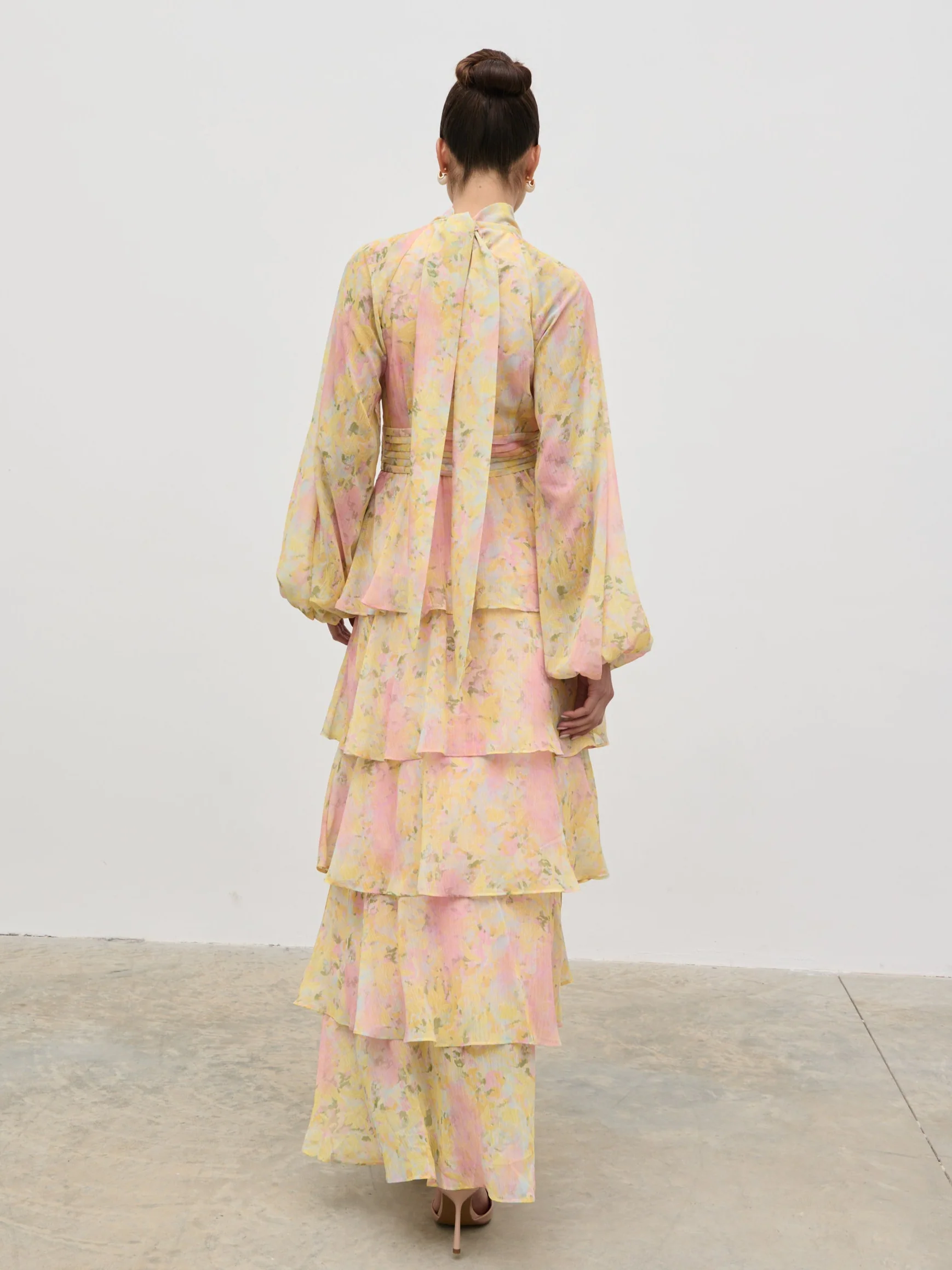 Anya Ruffle Maxi Dress - Pastel Multi Abstract Print - Image 6