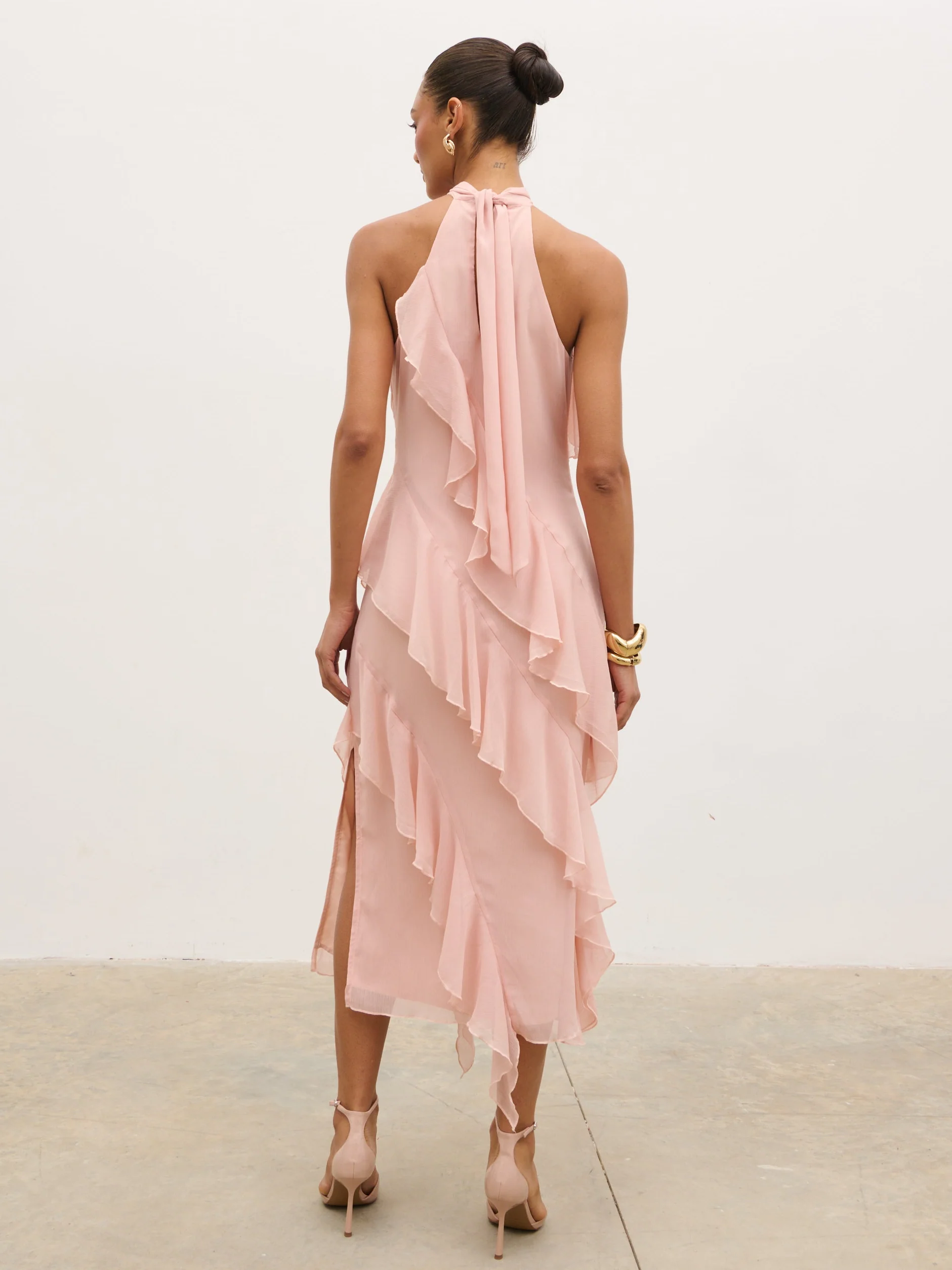 Aria Halterneck Ruffle Midaxi Dress - Dusty Rose - Image 5