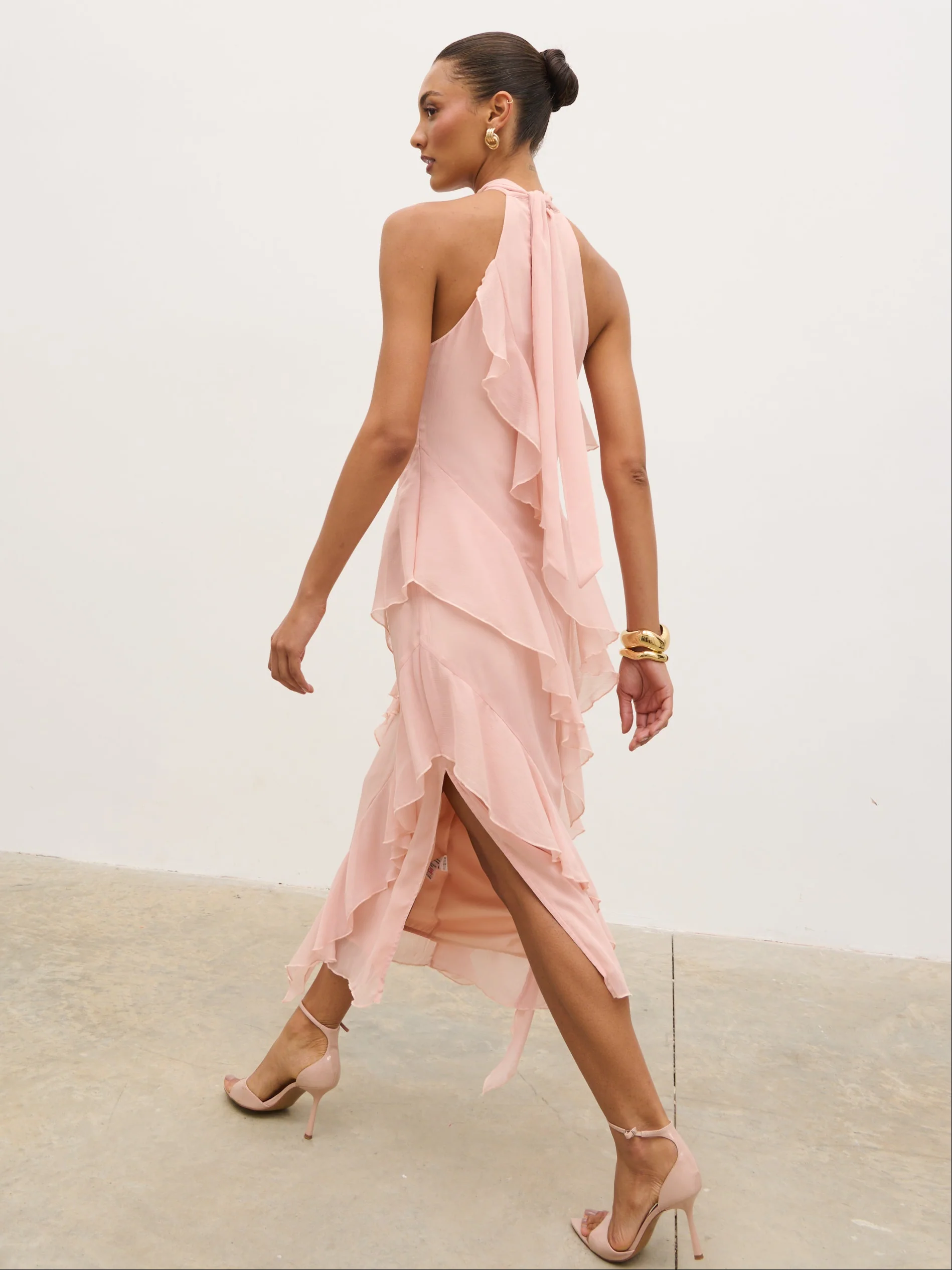 Aria Halterneck Ruffle Midaxi Dress - Dusty Rose - Image 6